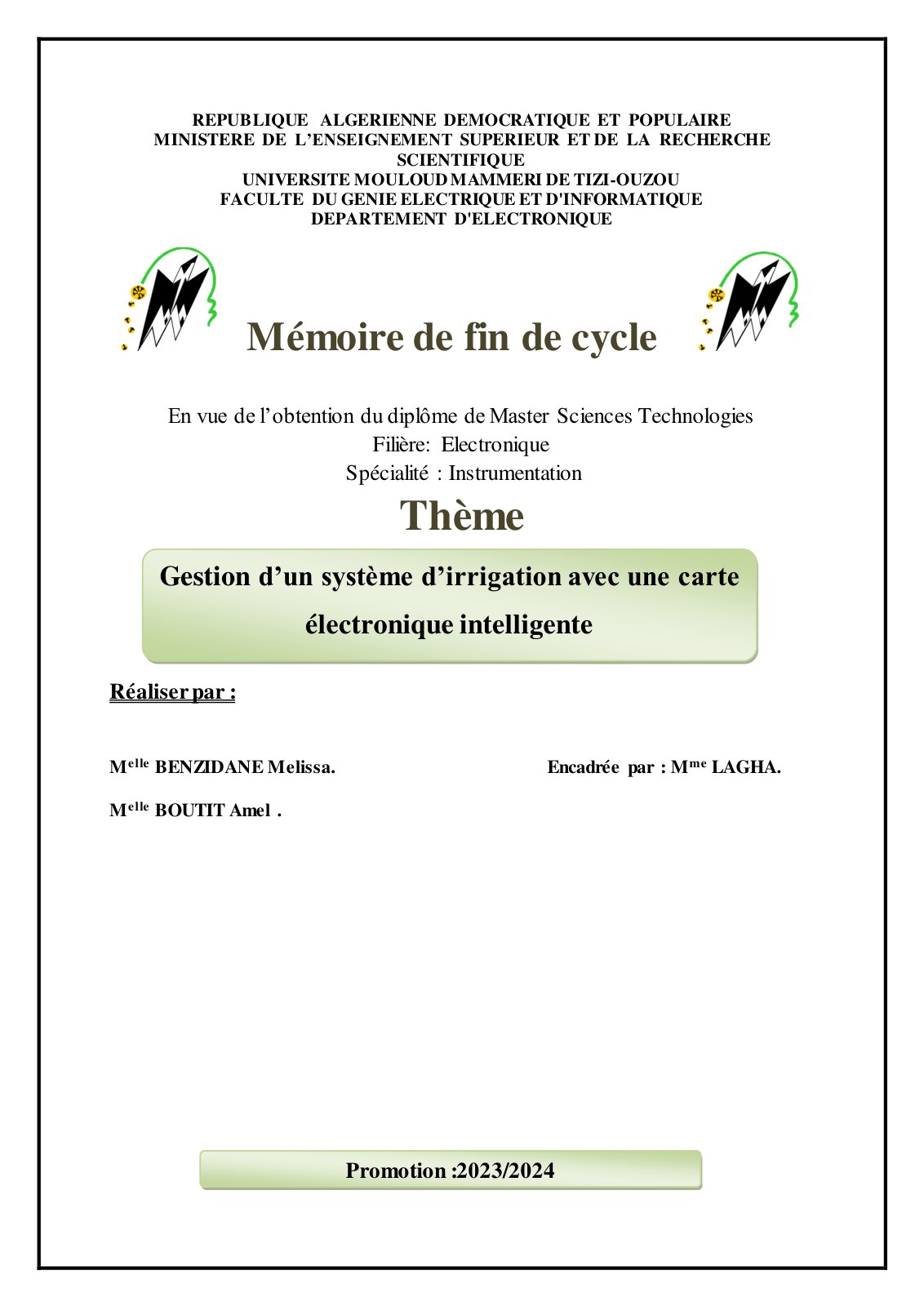 First page of Benzidane Melissa; Boutit Amel
