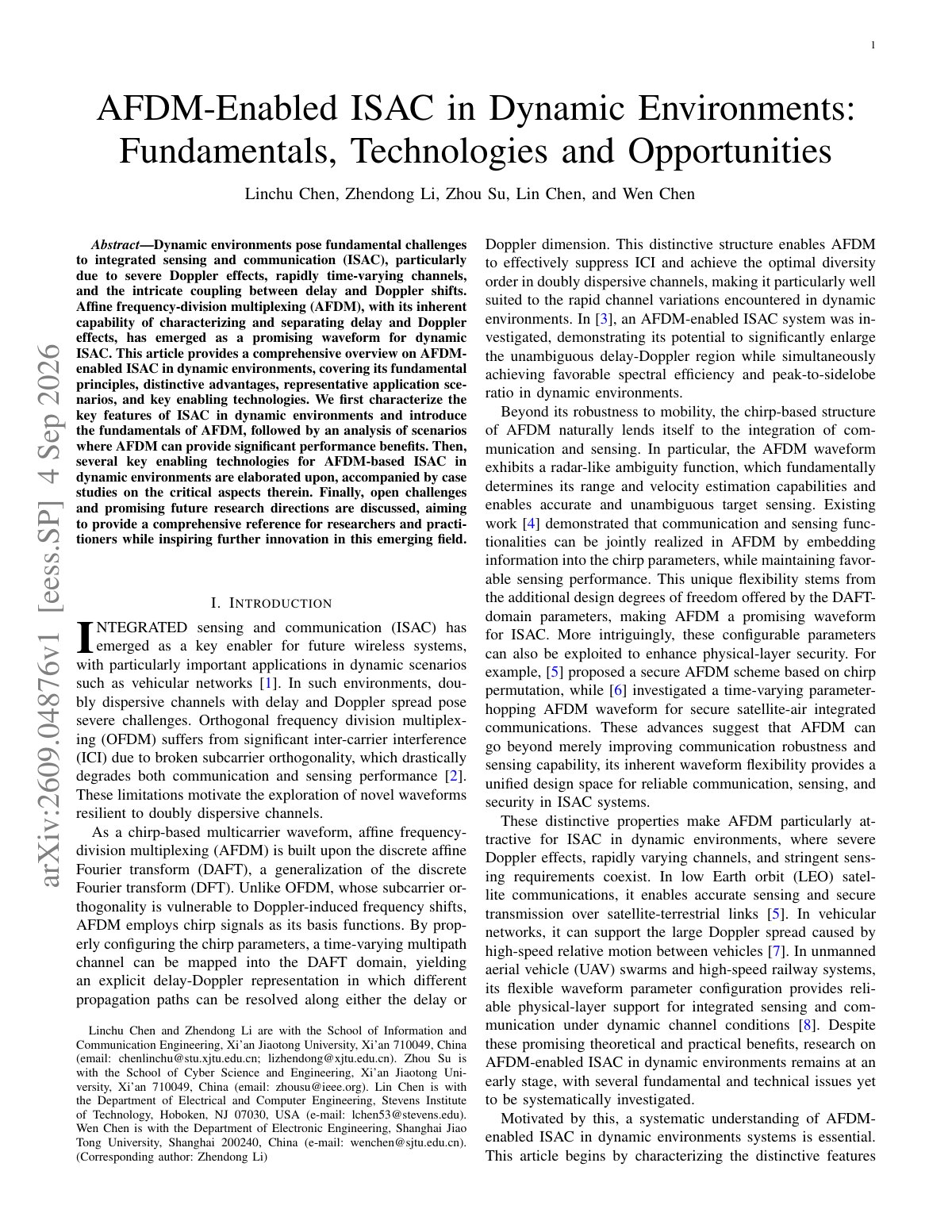 First page of 2026 Chen AFDM ISAC Dynamic Environments