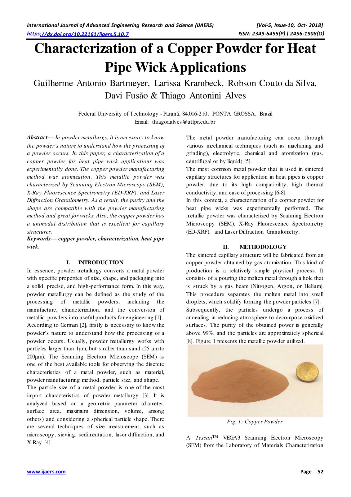 First page of Characterization of a Copper Powder for
