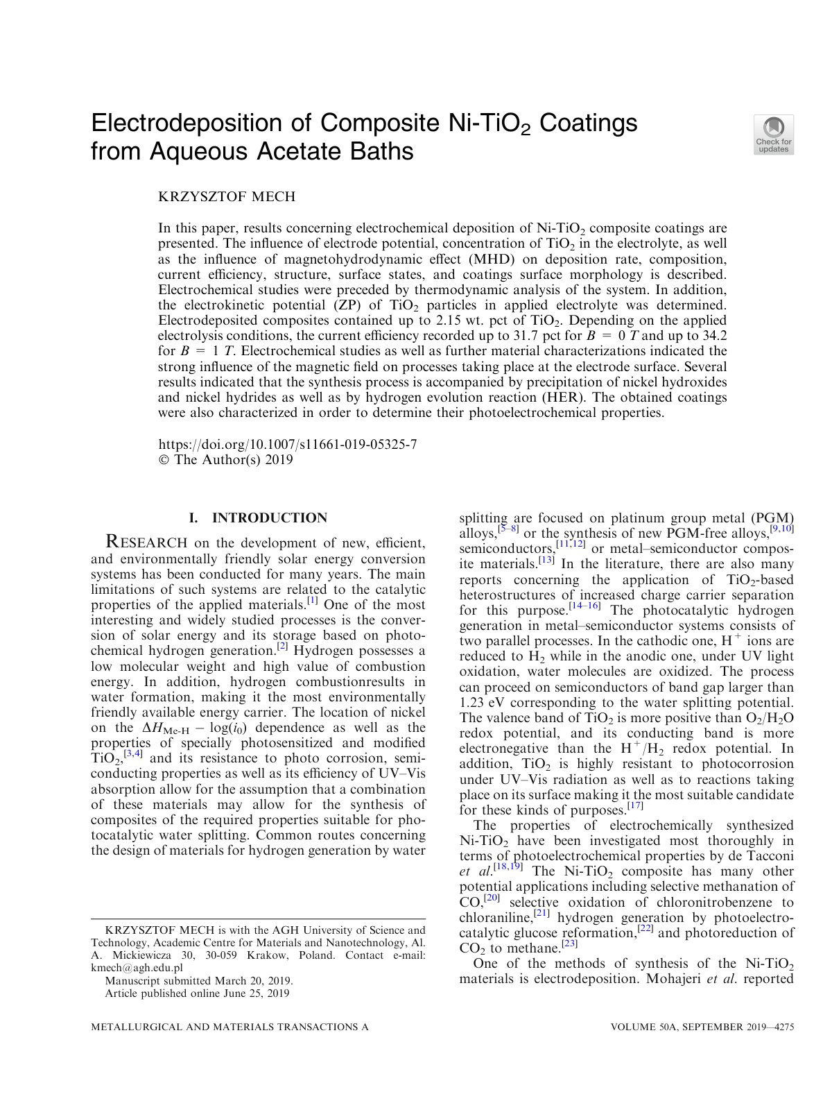 First page of Electrodeposition of Composite Ni-TiO2 Coatings from Aqueous Acetate Baths