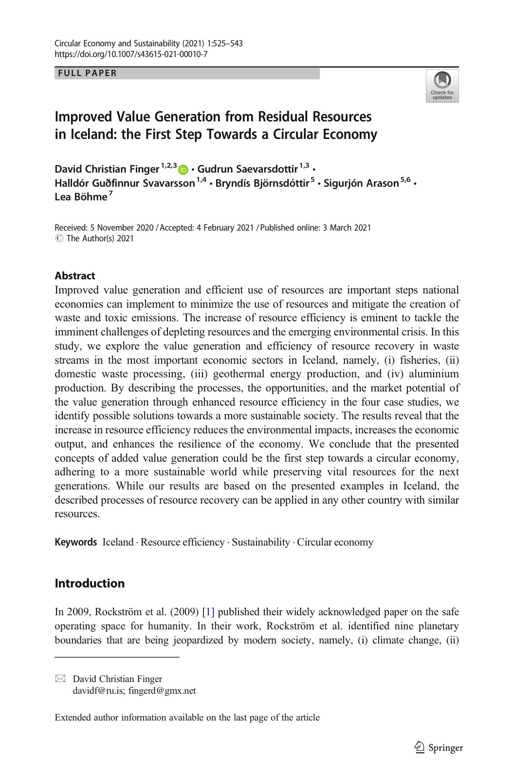 First page of Improved Value Generation from Residual