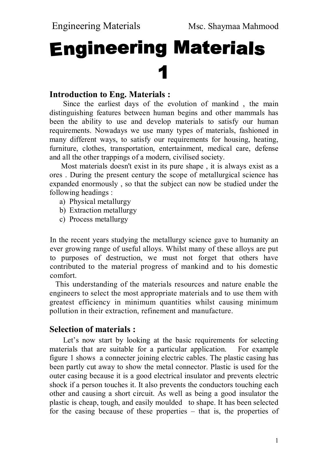 First page of Introduction to Eng. Materials