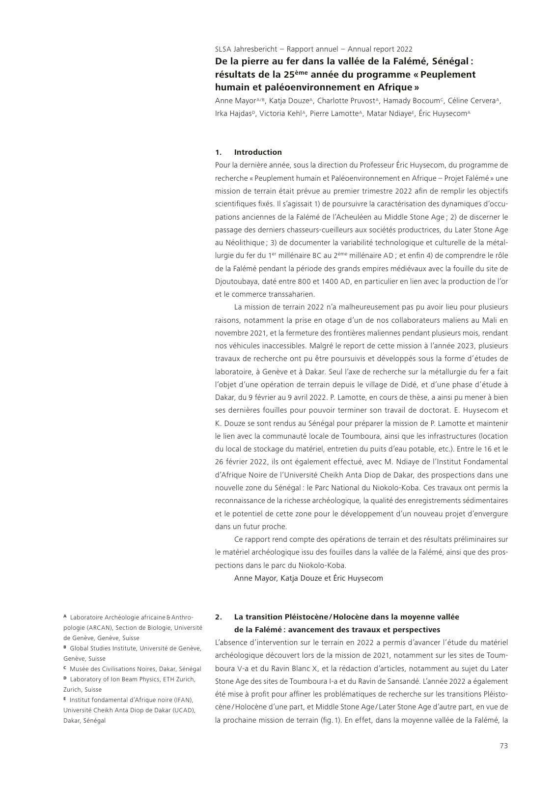 First page of Mayoretal.2023 Rapport2022 25eanne DelapierreauferdanslavalledelaFalmSngal
