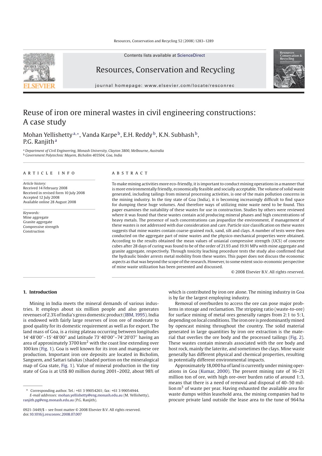 First page of Reuse of iron ore mineral wastes in civi