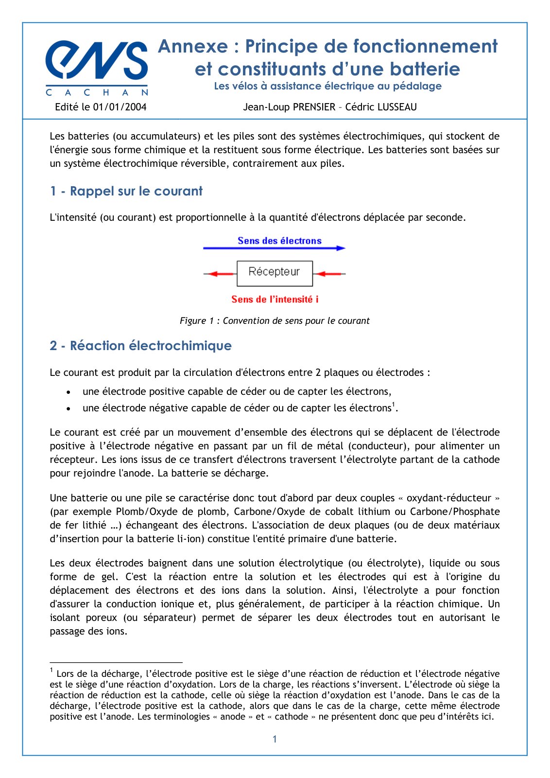 First page of principe constituants batterie