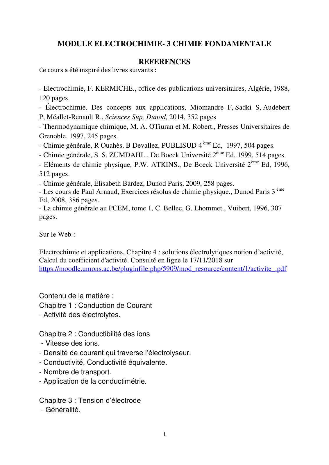 First page of ELECTROCHIMIE 3 CHIMIE FONDAMENTALE