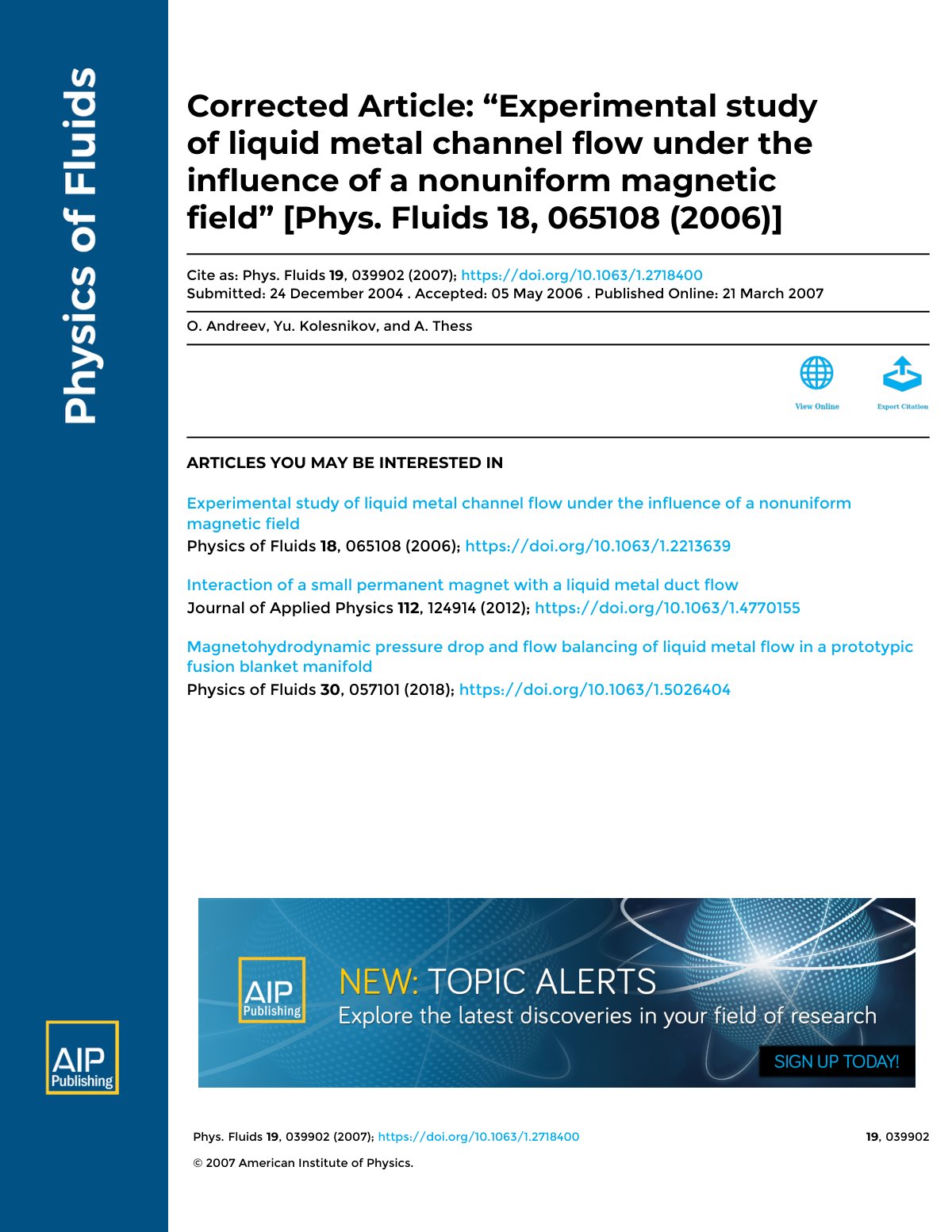First page of Corrected Article Experimental study of