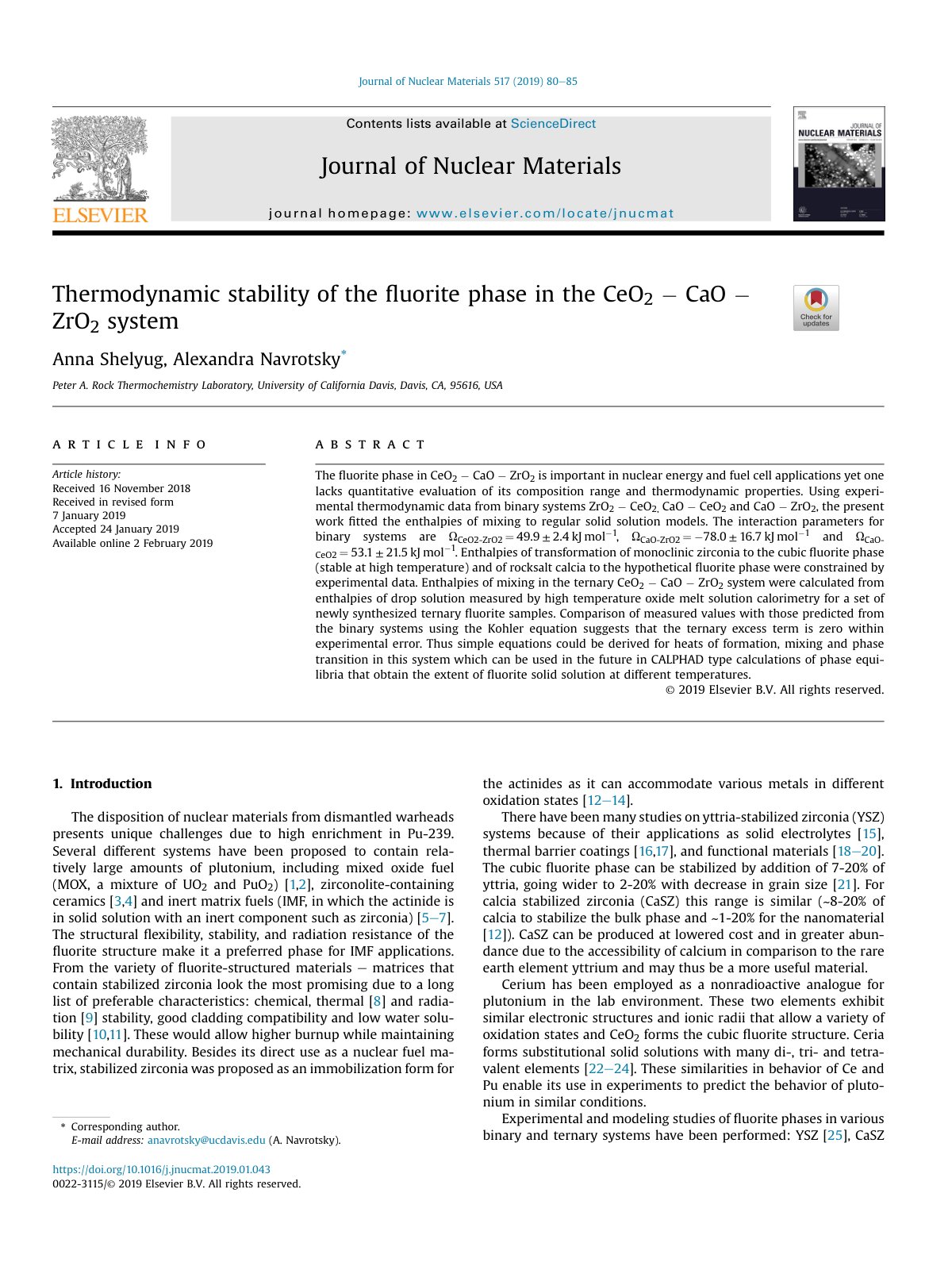 First page of Thermodynamic stability of the fluorite
