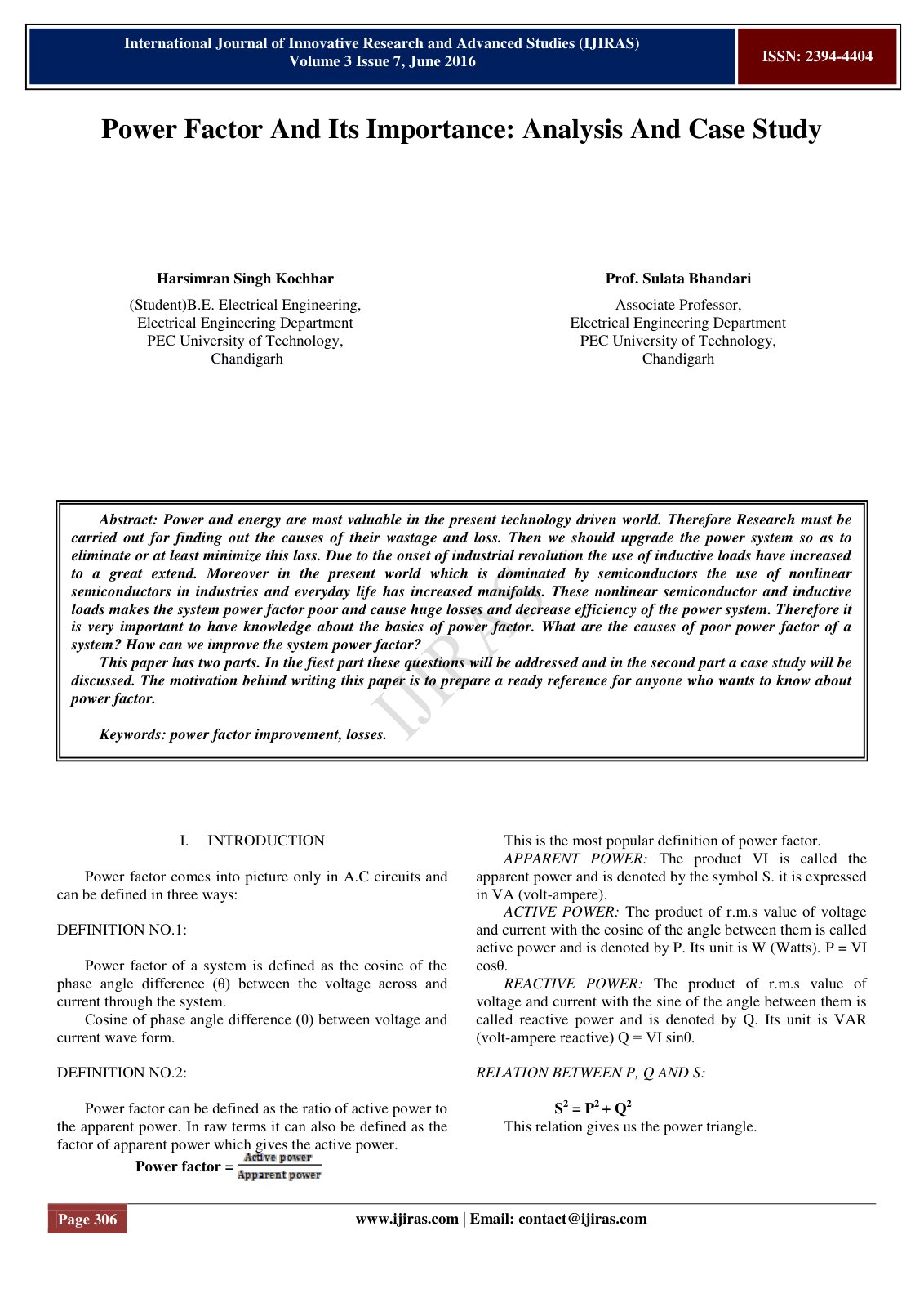 First page of Power Factor And Its Importance Analysis