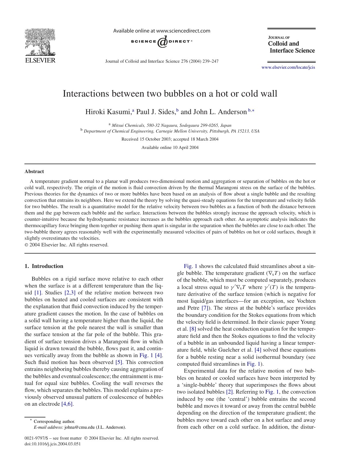 First page of Interactions between two bubbles on a ho