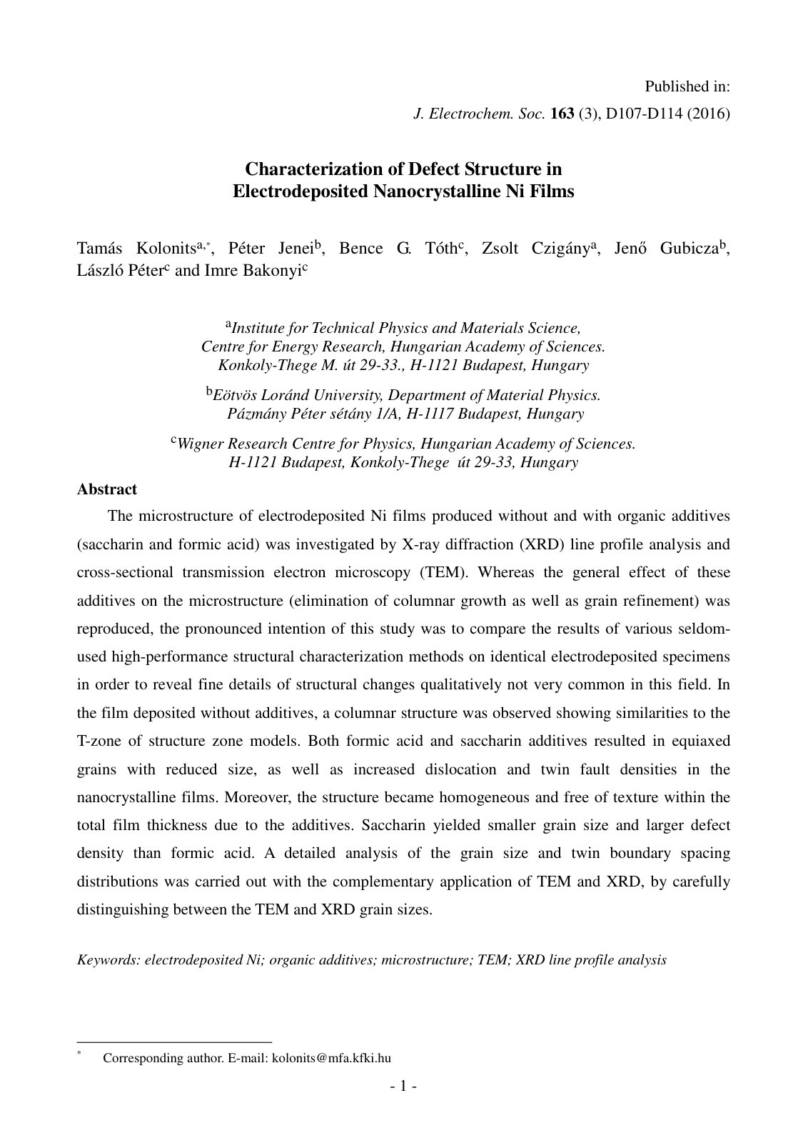 First page of Characterization of Defect Structure in Electrodeposited Nanocrystalline Ni Films