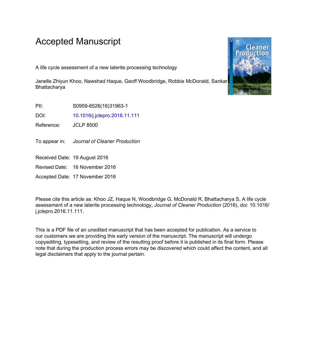 First page of A life cycle assessment of a new laterit