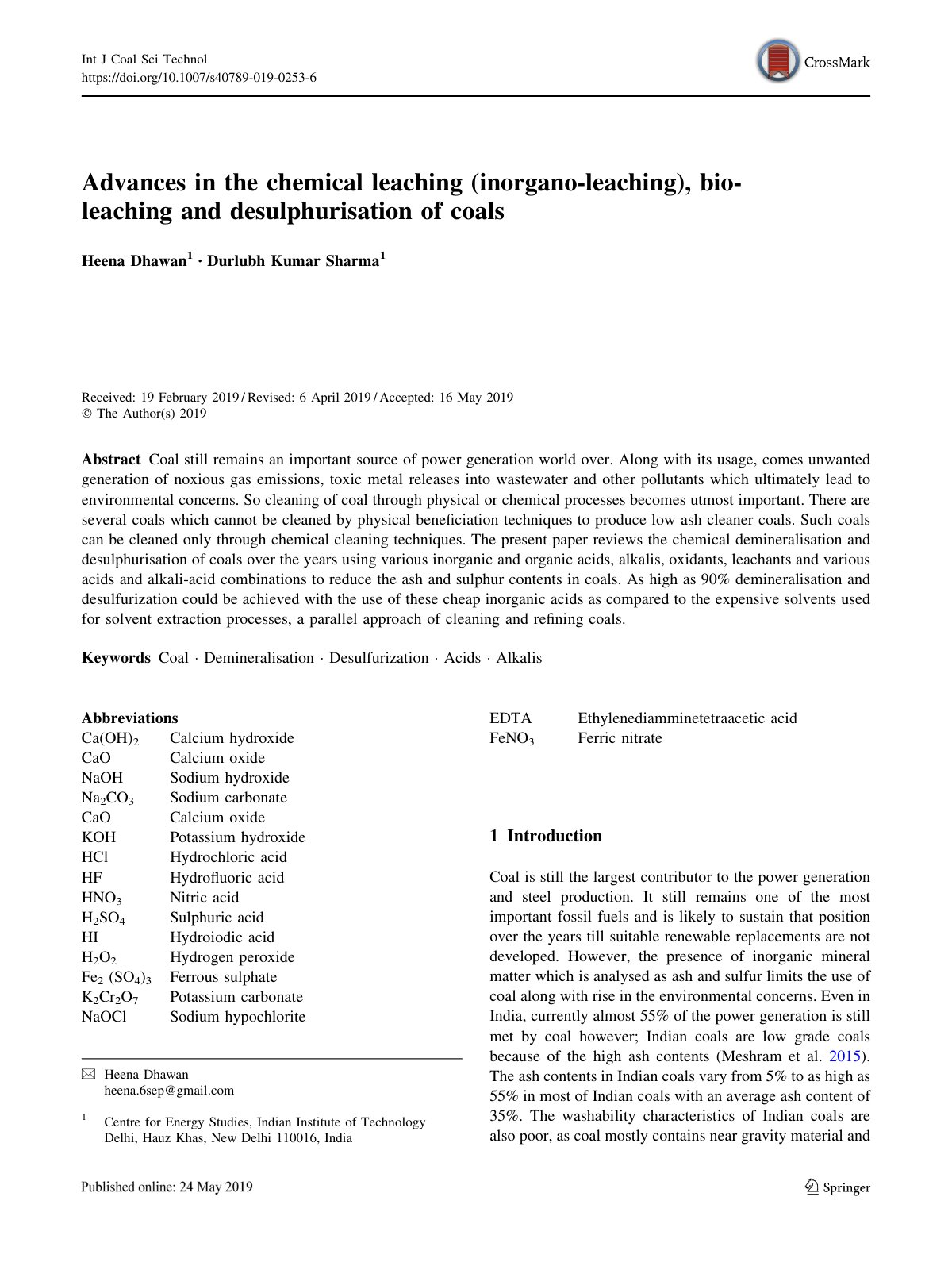 First page of Advances in the chemical leaching inorga