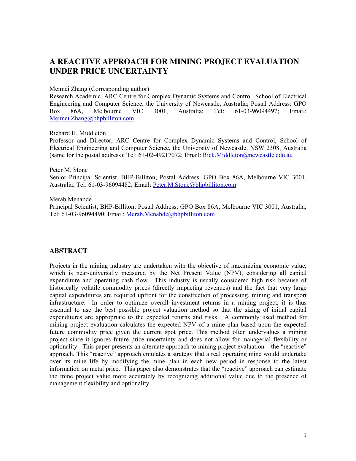 First page of A reactive approach for mining project e