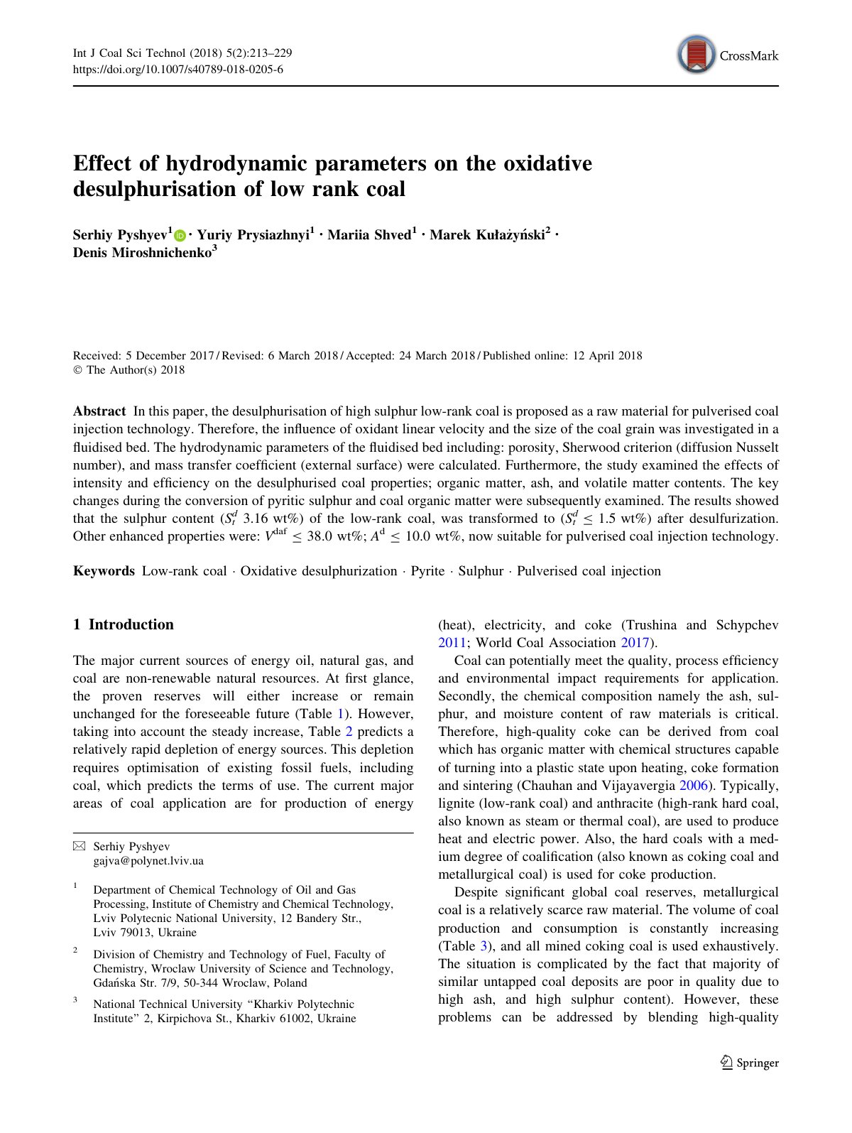 First page of Effect of hydrodynamic parameters on the