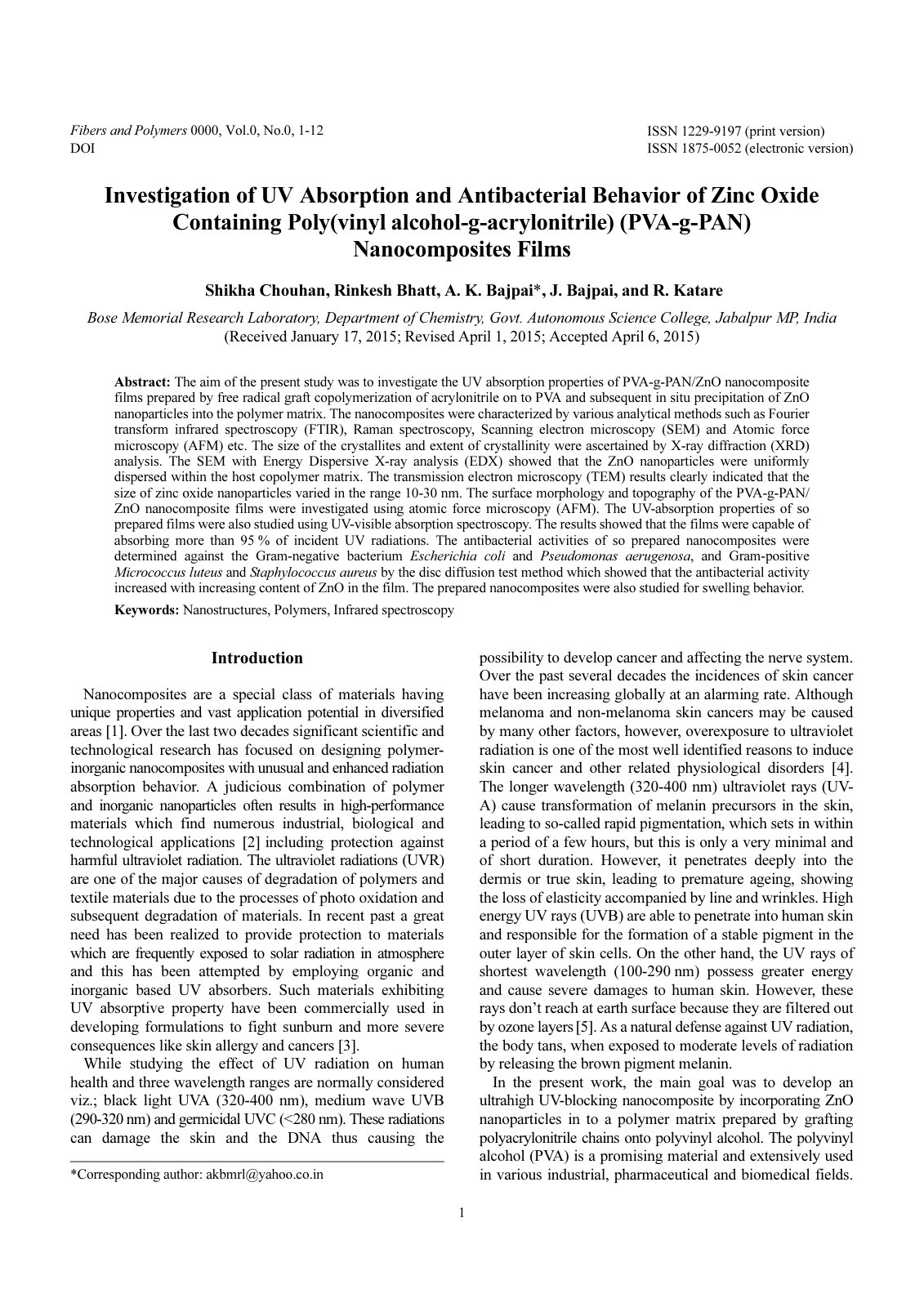 First page of Investigation of UV Absorption and Antib