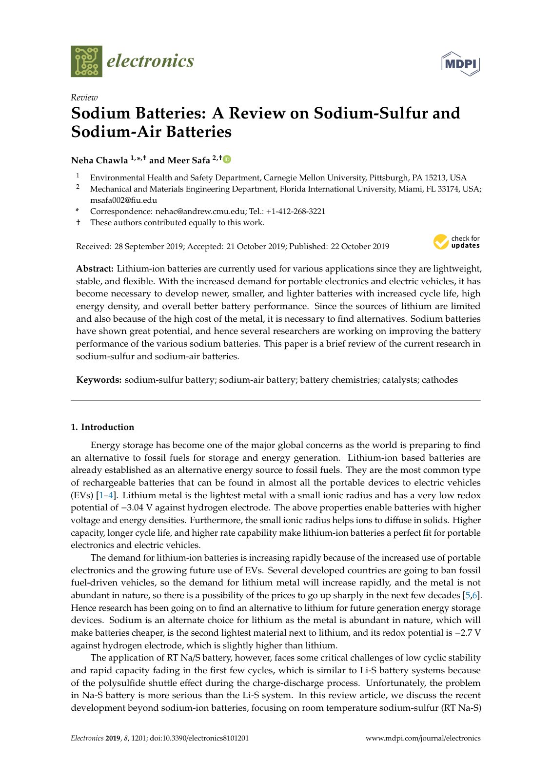 First page of Sodium Batteries A Review on Sodium Sulf