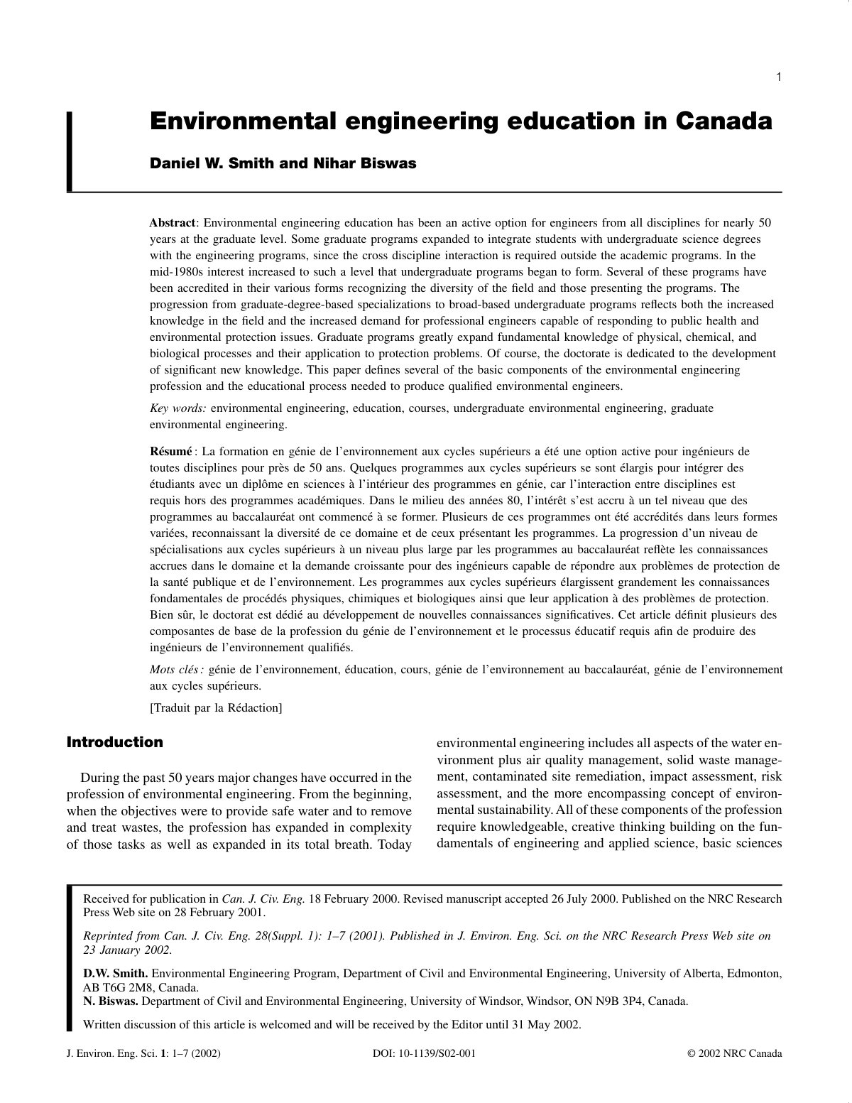 First page of Environmental engineering education in C