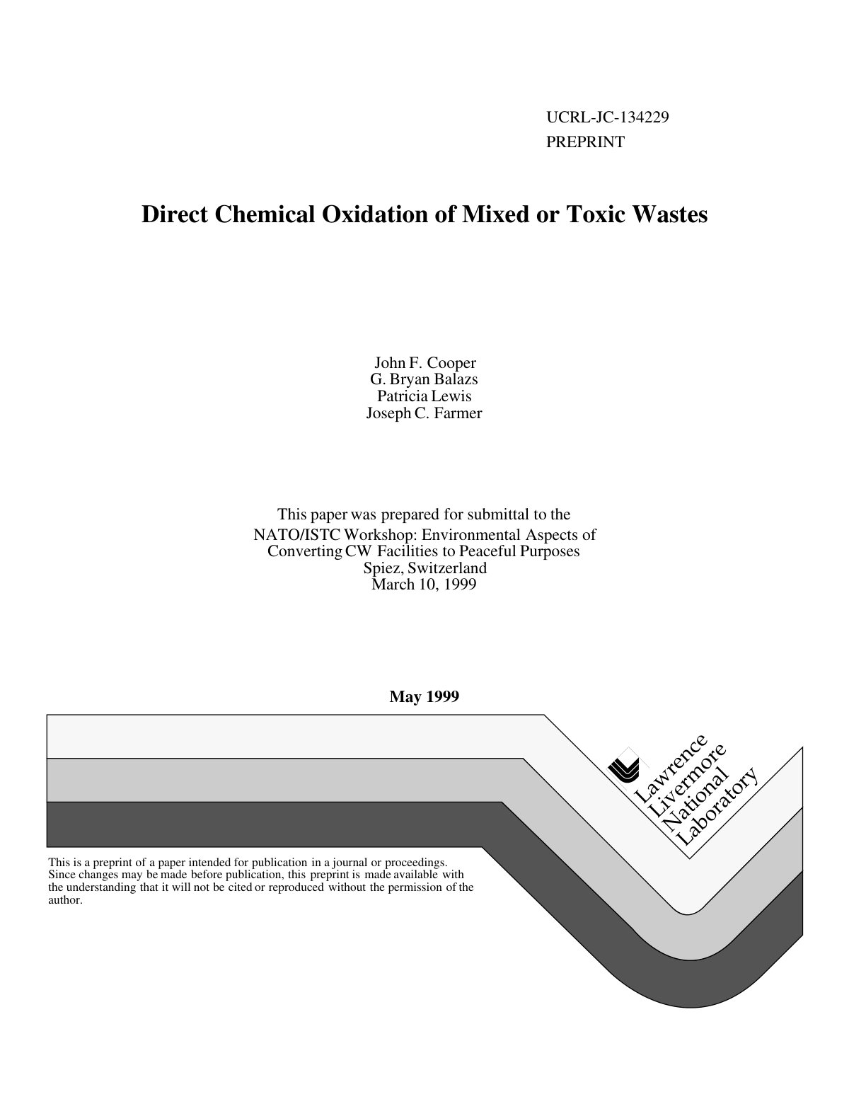 First page of Direct Chemical Oxidation of Mixed or Toxic Wastes