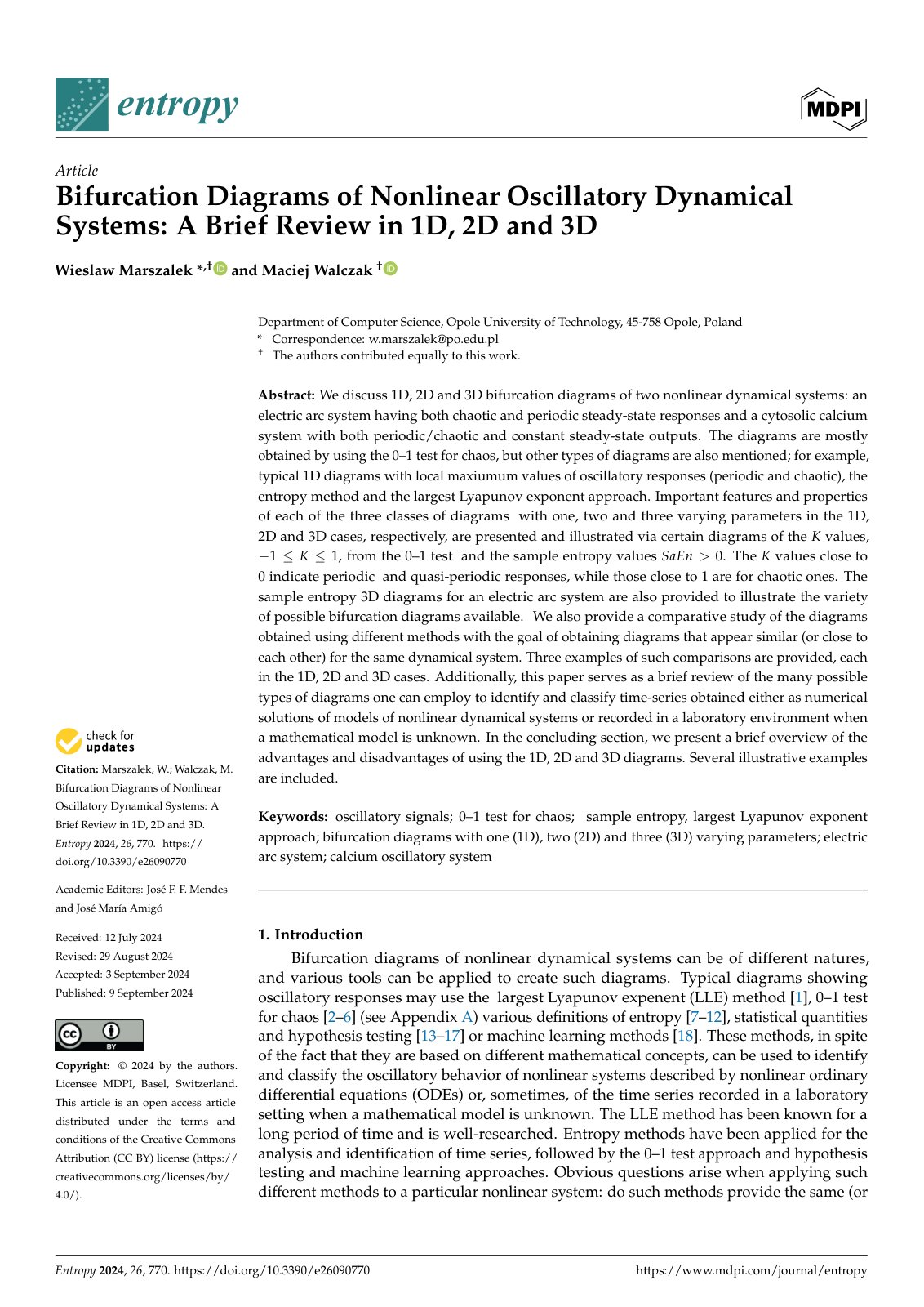 First page of Bifurcation Diagrams of Nonlinear Oscillatory Dynamical Systems: A Brief Review in 1D, 2D and 3D