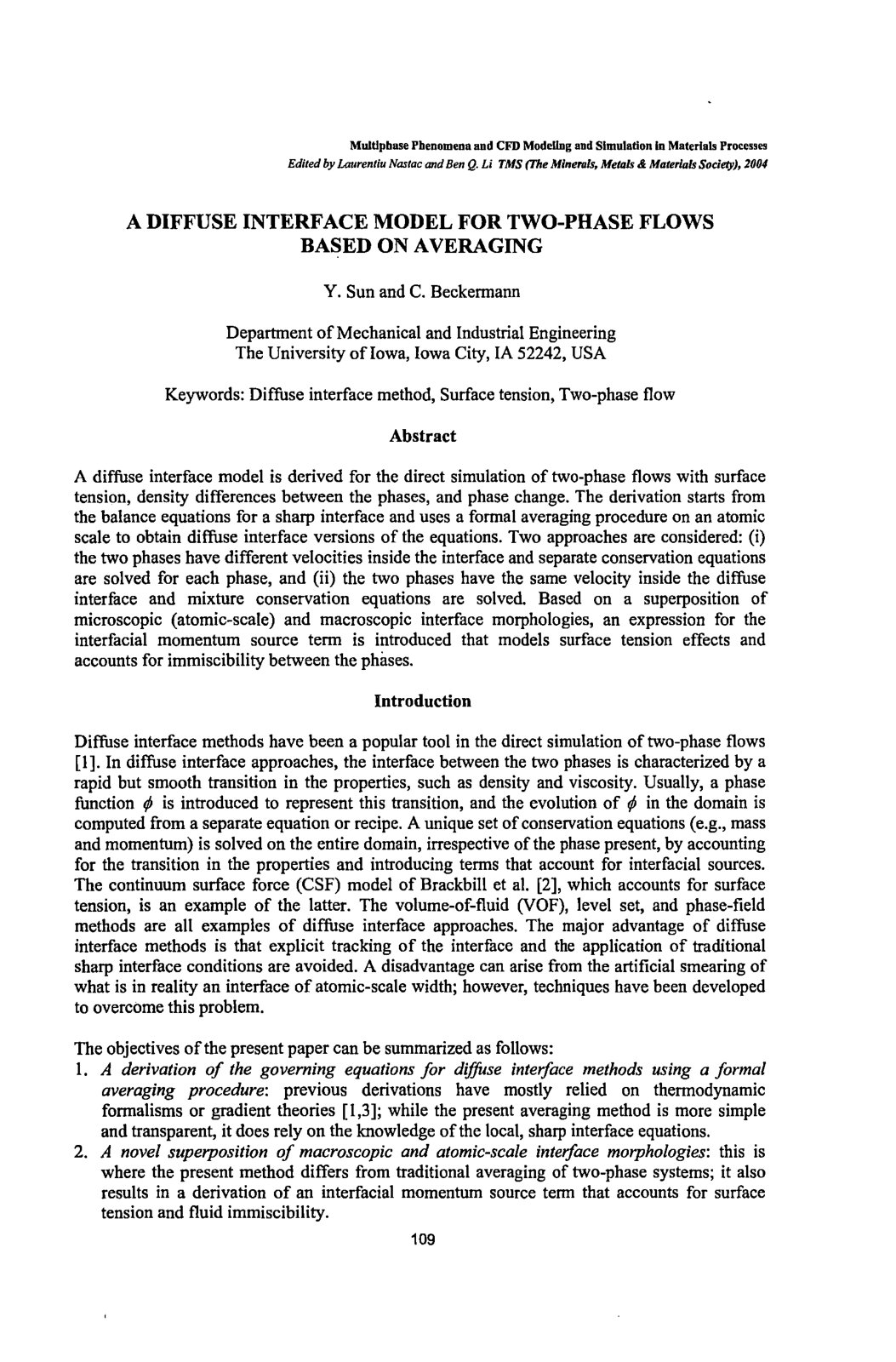 First page of A DIFFUSE INTERFACE MODEL FOR TWO-PHASE FLOWS BASED ON AVERAGING