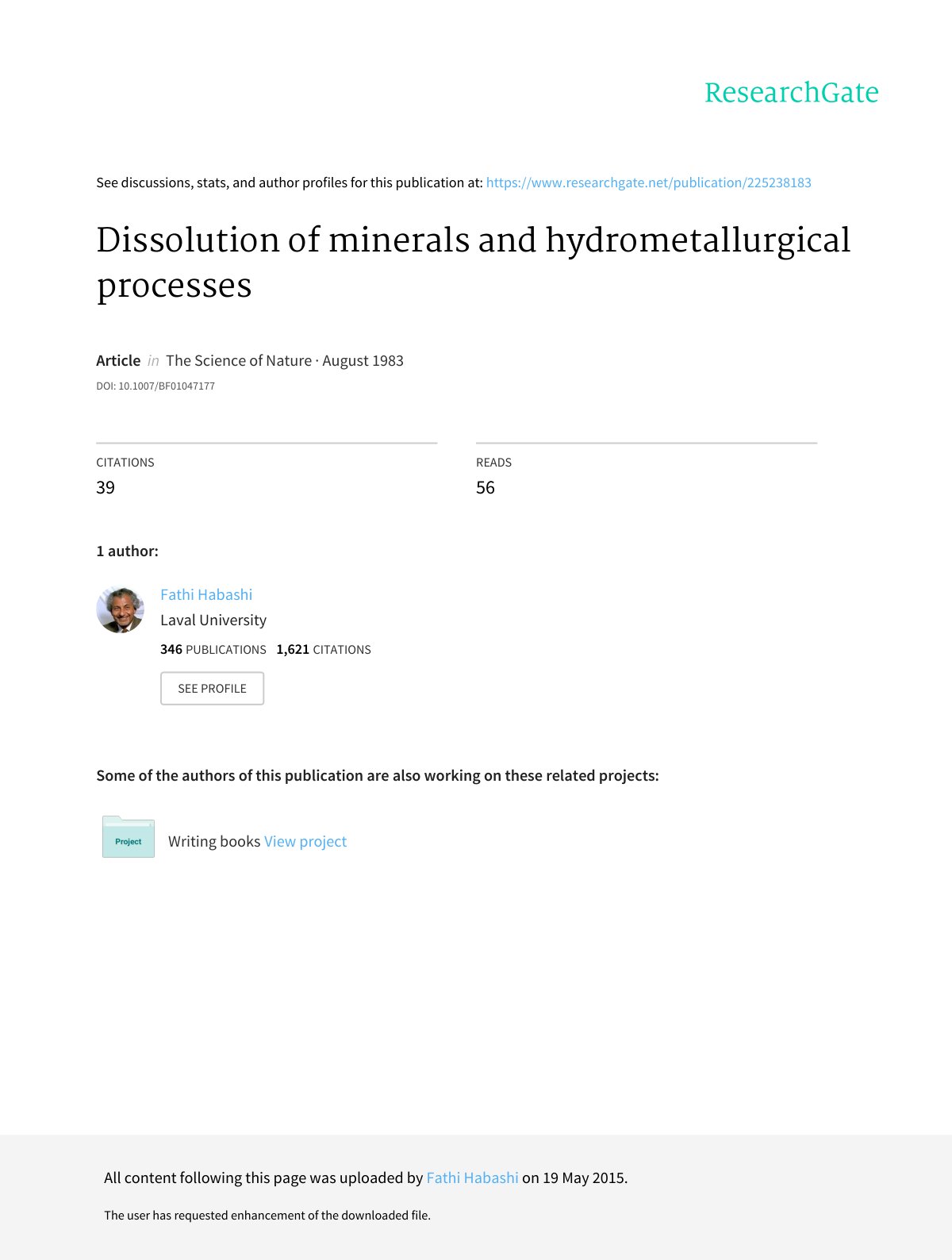 First page of Dissolution of Minerals and Hydrometallu