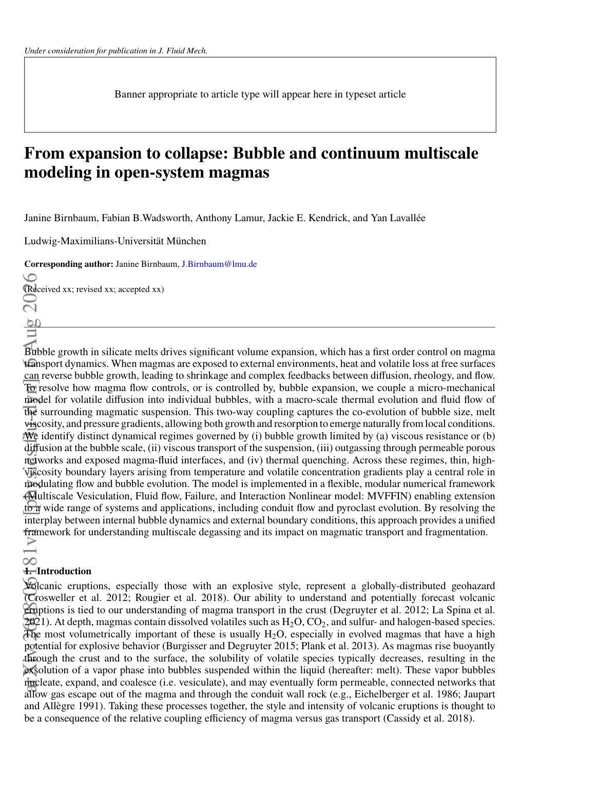 First page of 2026 Birnbaum Bubble Multiscale Magma Modeling