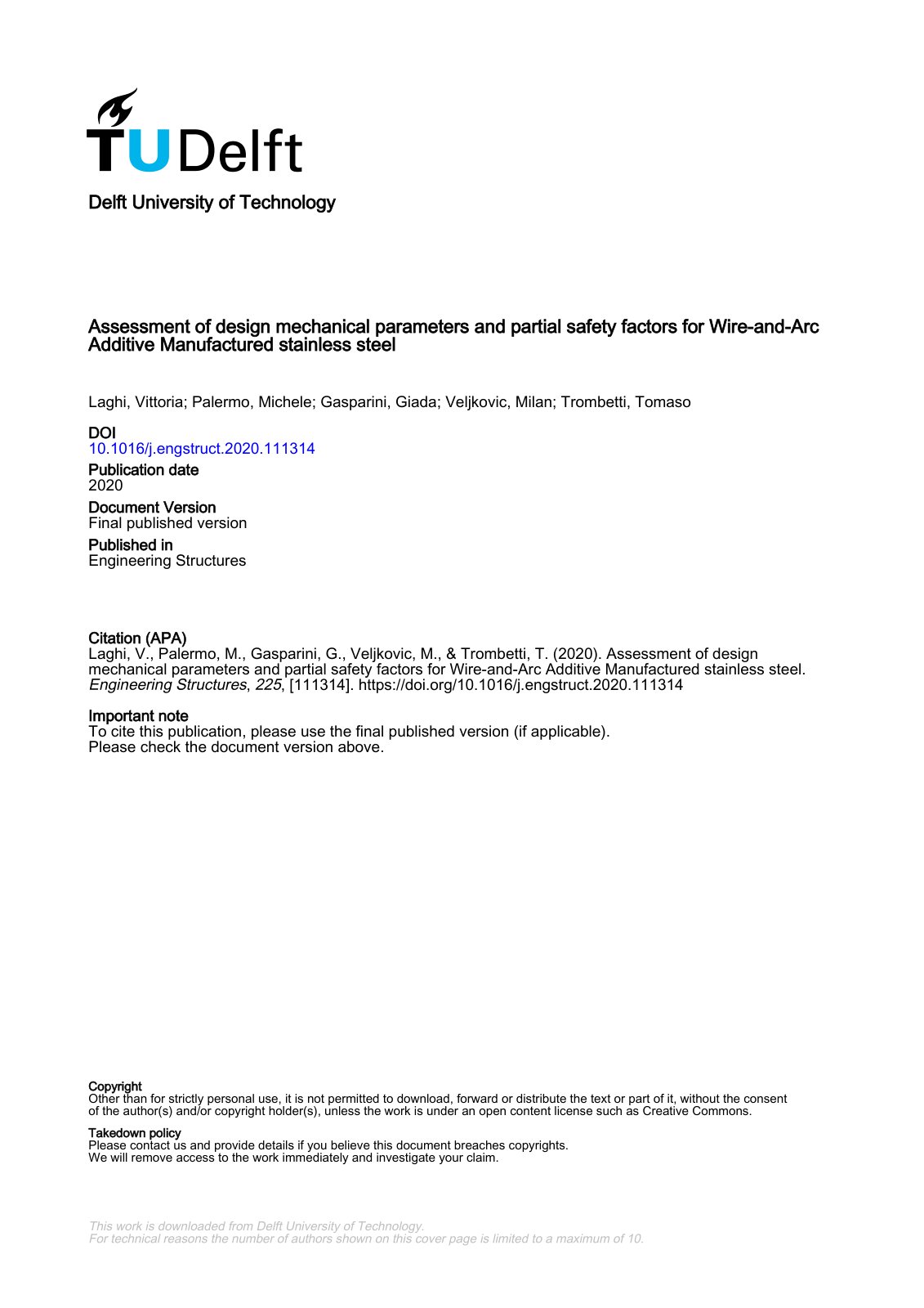 First page of Assessment of design mechanical parameters and partial safety factors for Wire-and-Arc Additive Manufactured stainless steel