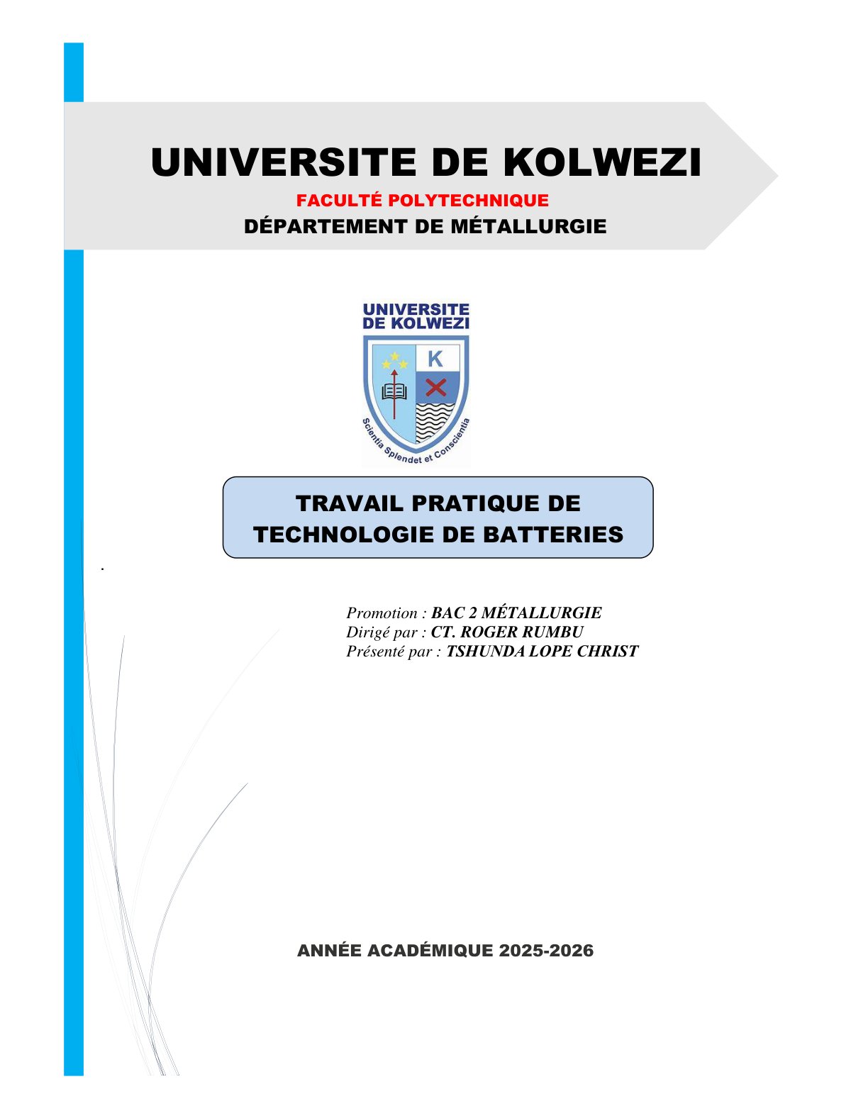 First page of TRAVAIL PRATIQUE DE TECHNOLOGIE DE BATTERIES