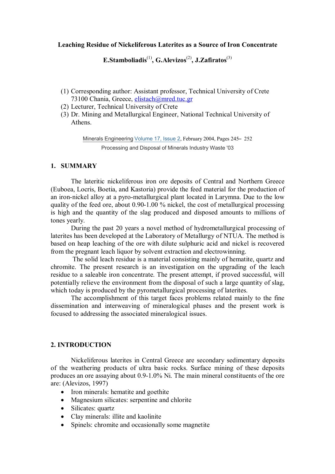 First page of Leaching Residue of Nickeliferous Lateri