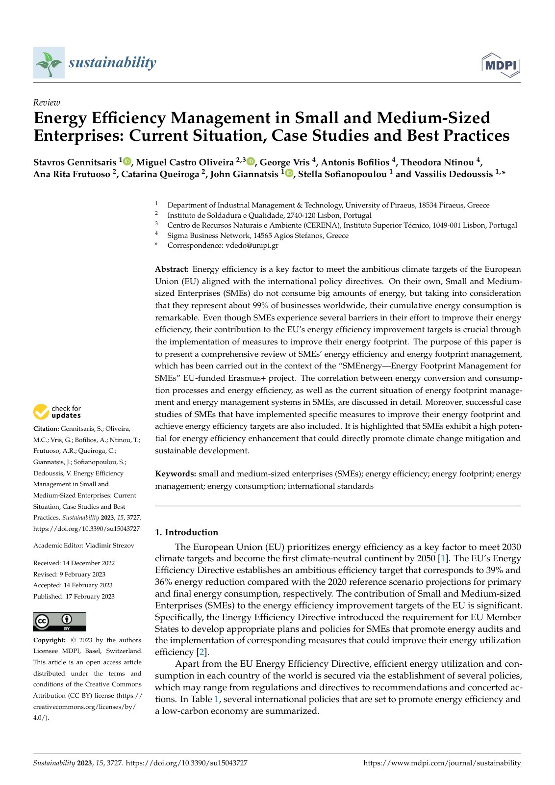 First page of Energy Efficiency Management in Small an