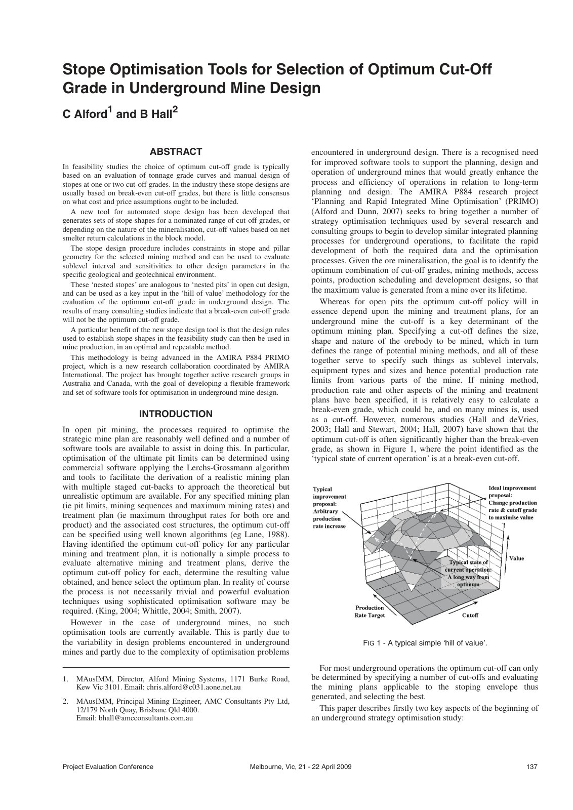 First page of Stope Optimisation Tools for Selection of Optimum Cut-Off Grade in Underground Mine Design