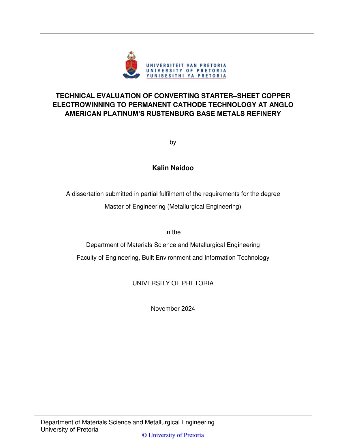First page of Department of Materials Science and Metallurgical Engineering