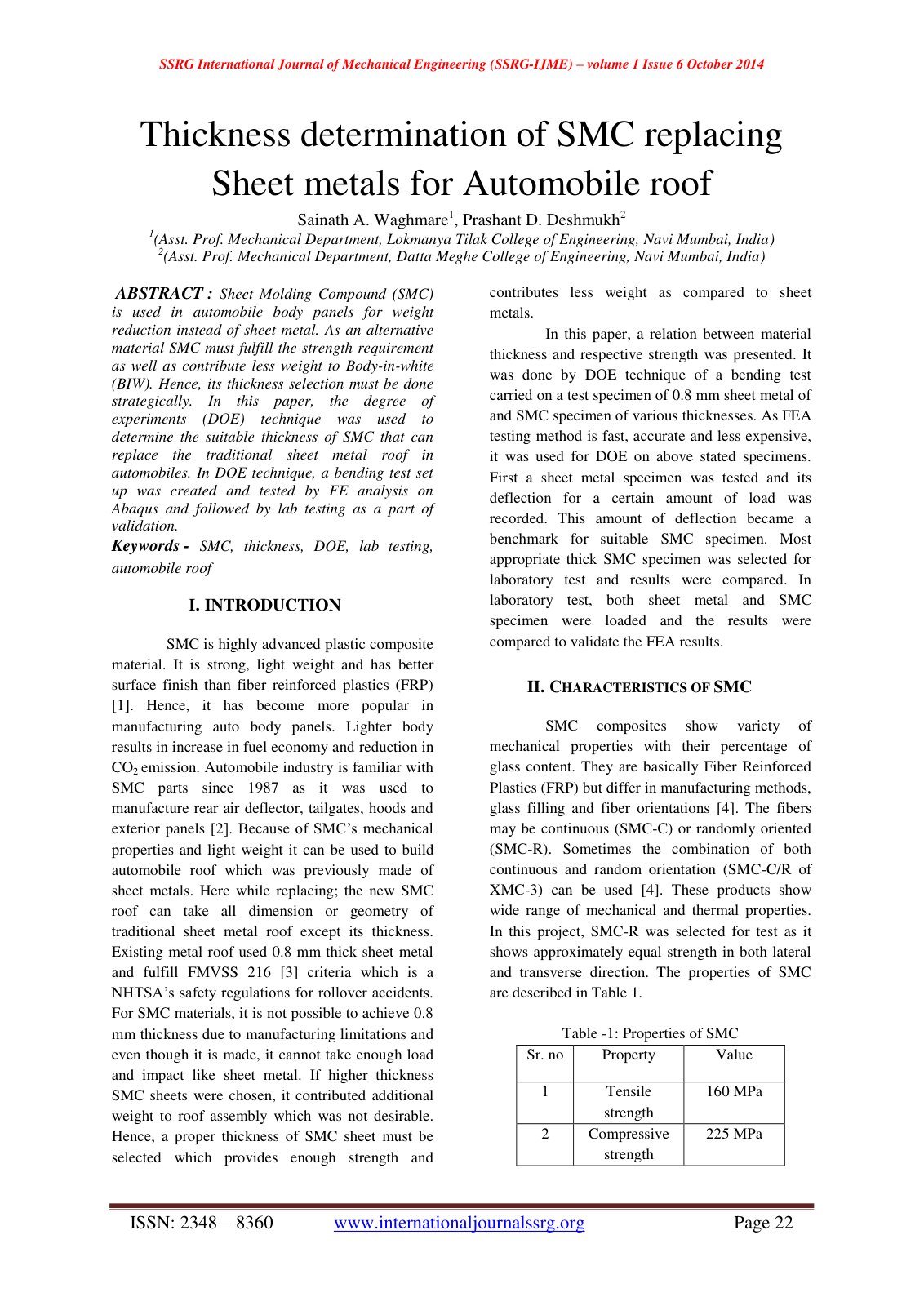 First page of Thickness determination of SMC replacing