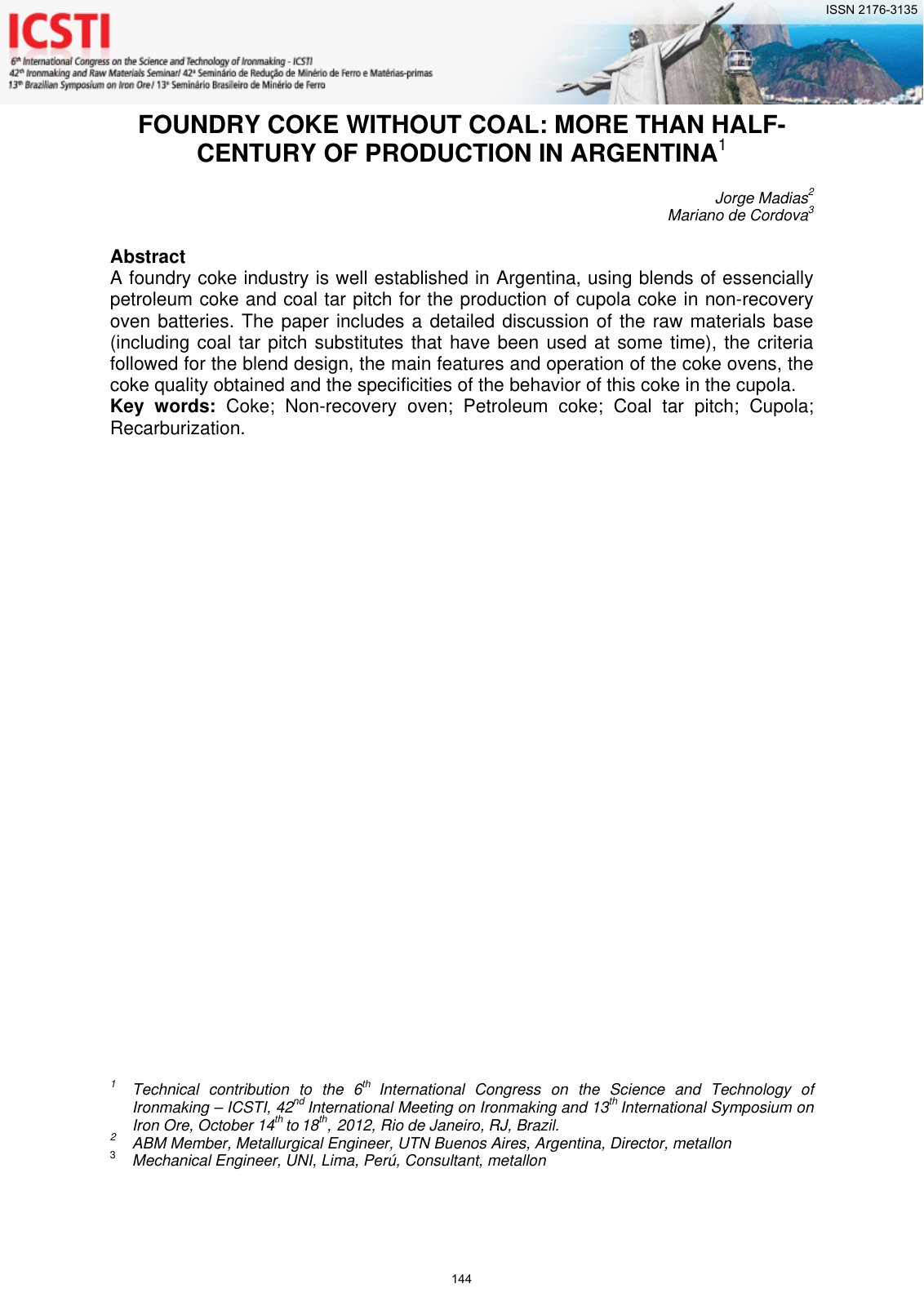 First page of Foundry coke without coal more than half