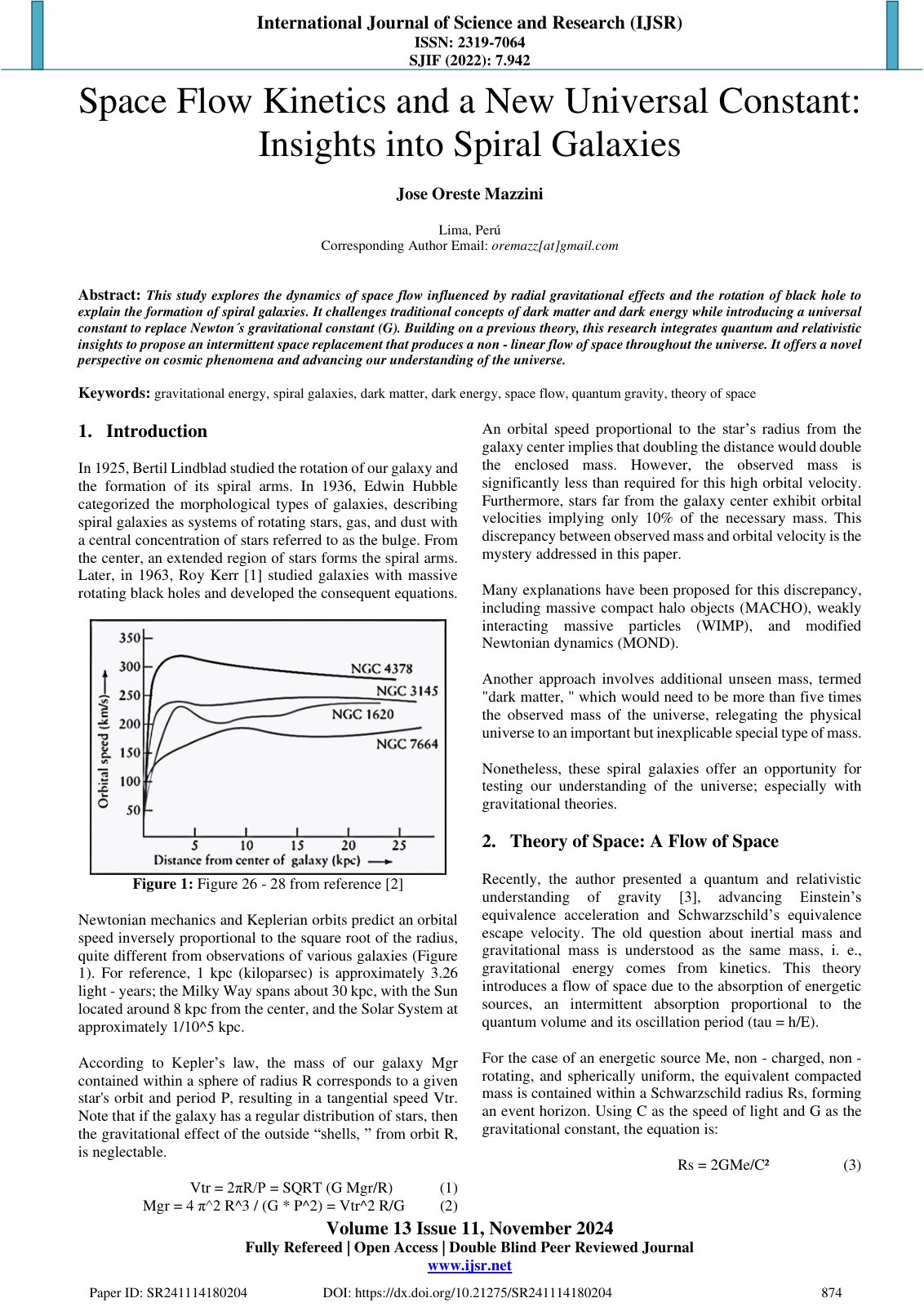First page of Space Flow Kinetics and a New Universal