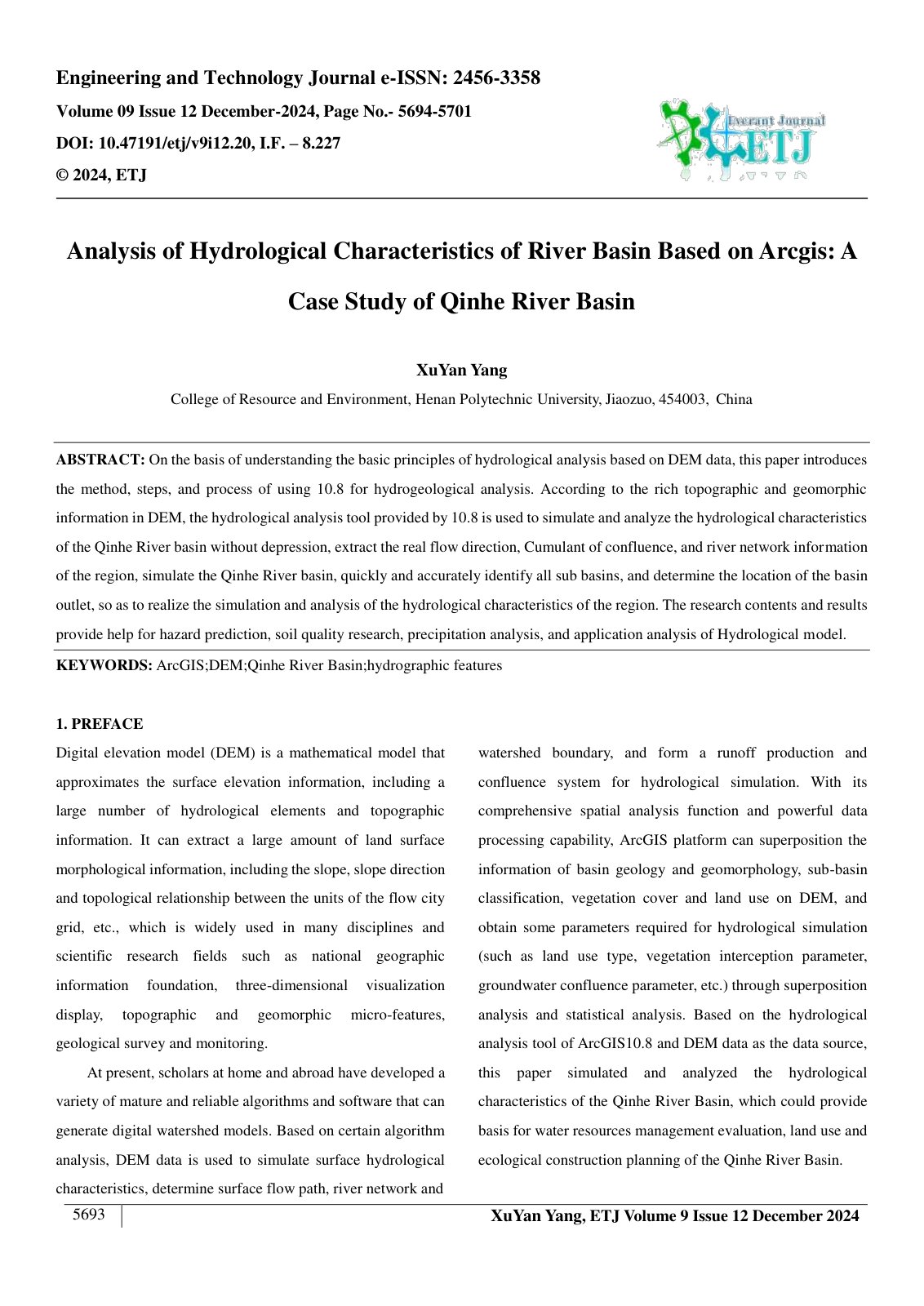 First page of Analysis of Hydrological Characteristics of River Basin Based on Arcgis A 