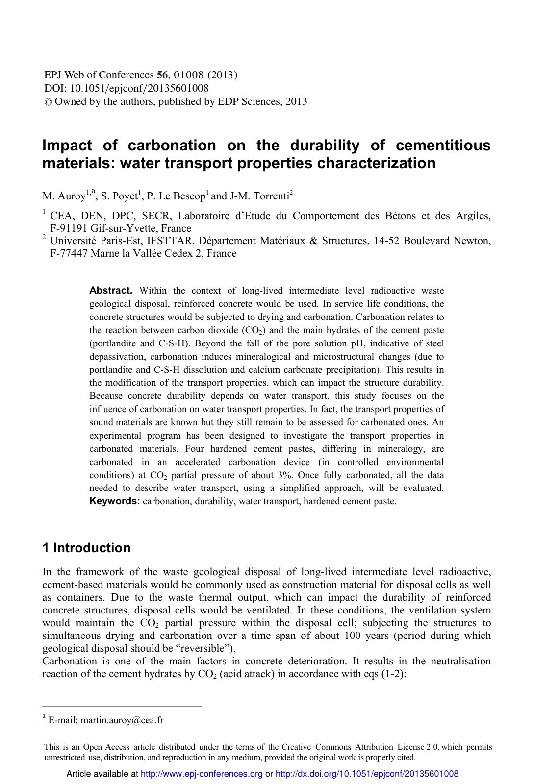 First page of Impact of carbonation on the durability