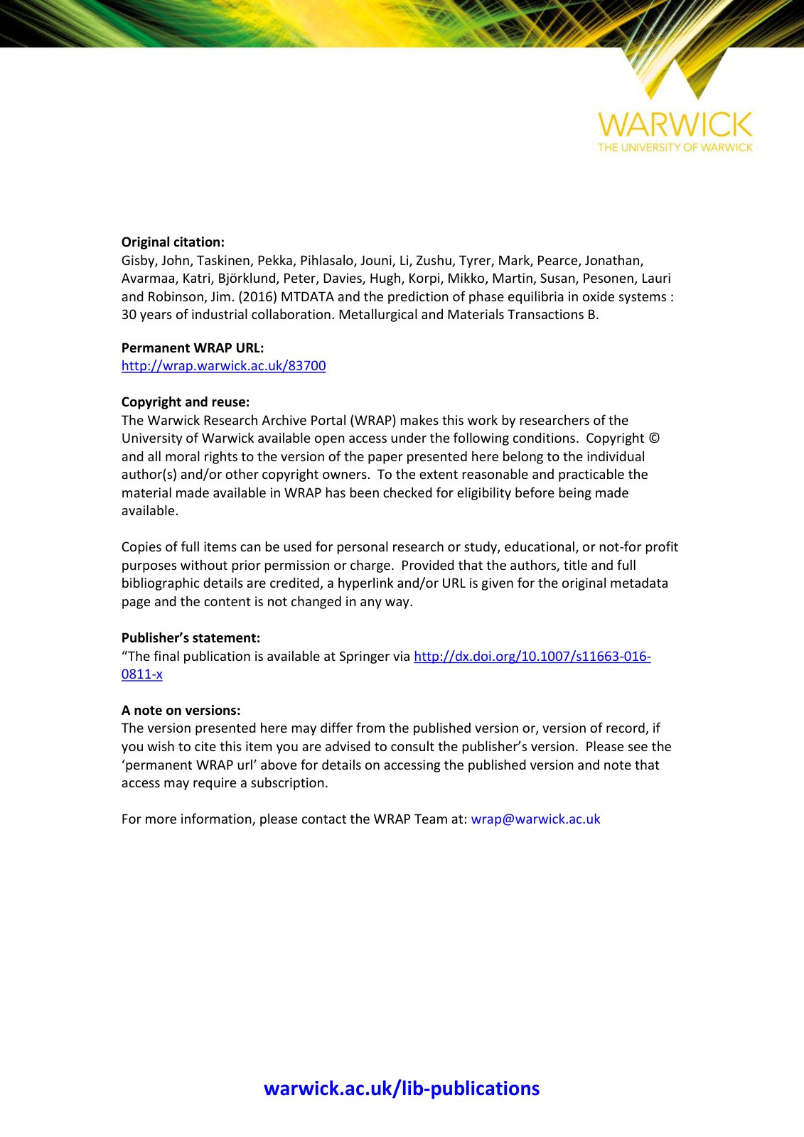 First page of MTDATA and the Prediction of Phase Equil