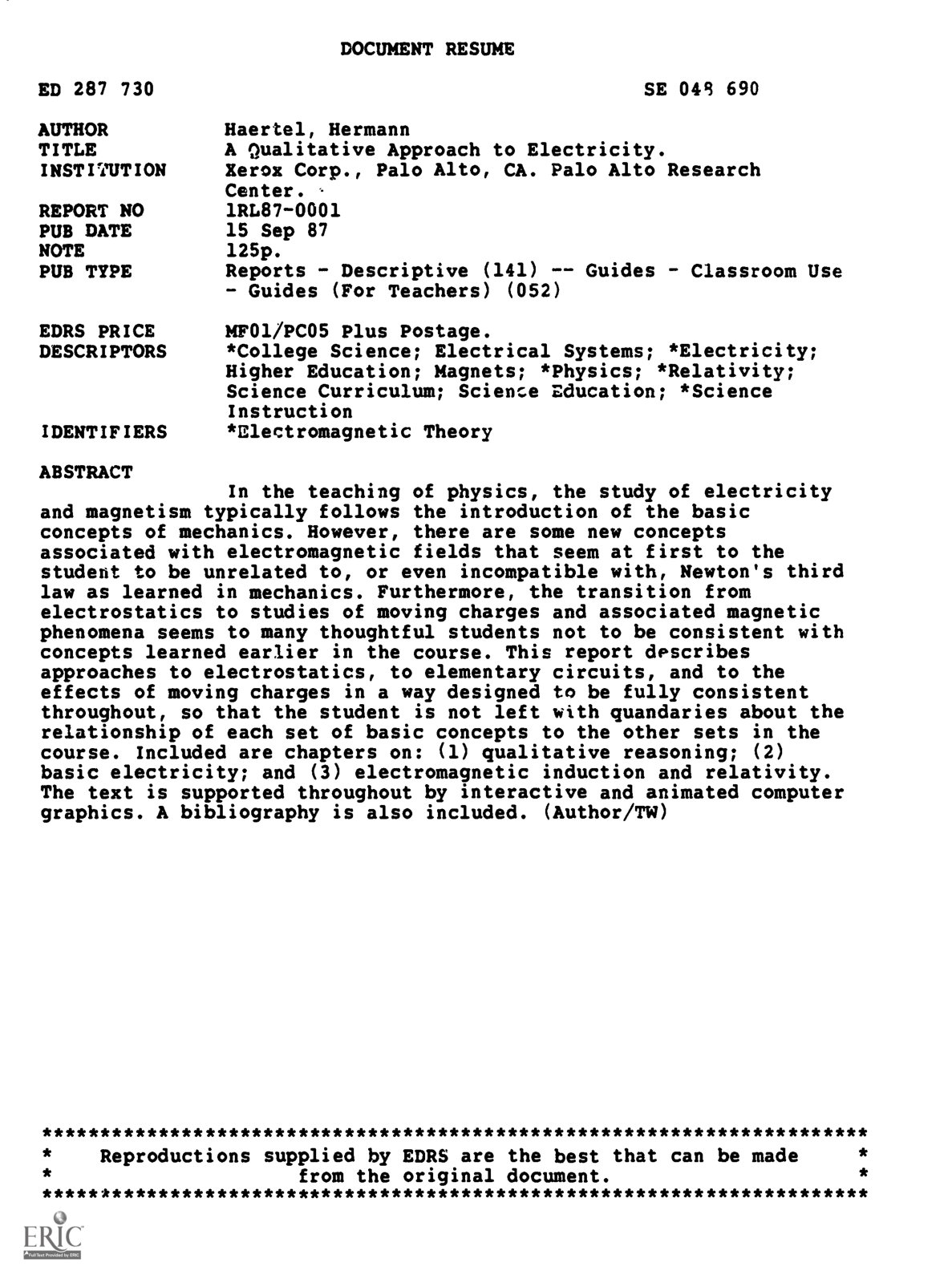 First page of A Qualitative Approach to Electricity