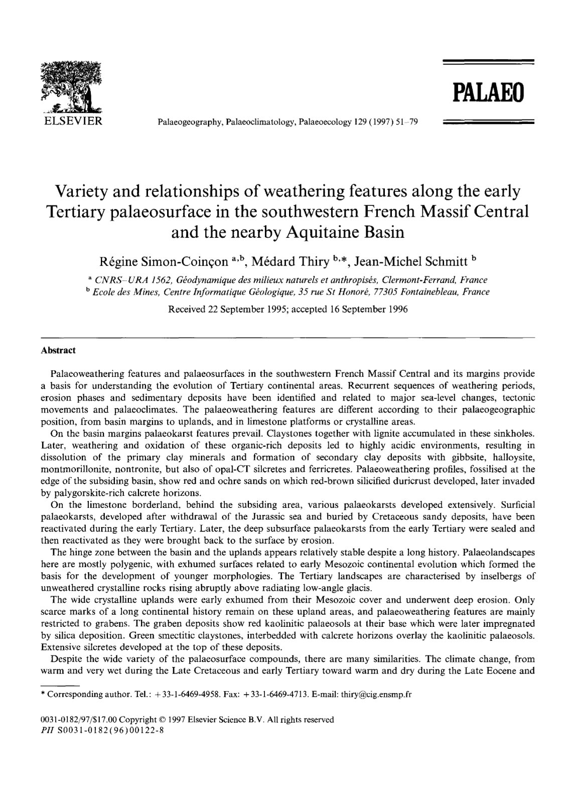 First page of Variety and relationships of weathering features along the early Tertiary palaeosurface in the southwestern French Massif Central and the nearby Aquitaine Basin