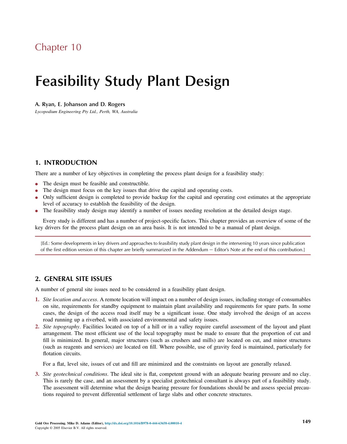 First page of Feasibility Study Plant Design