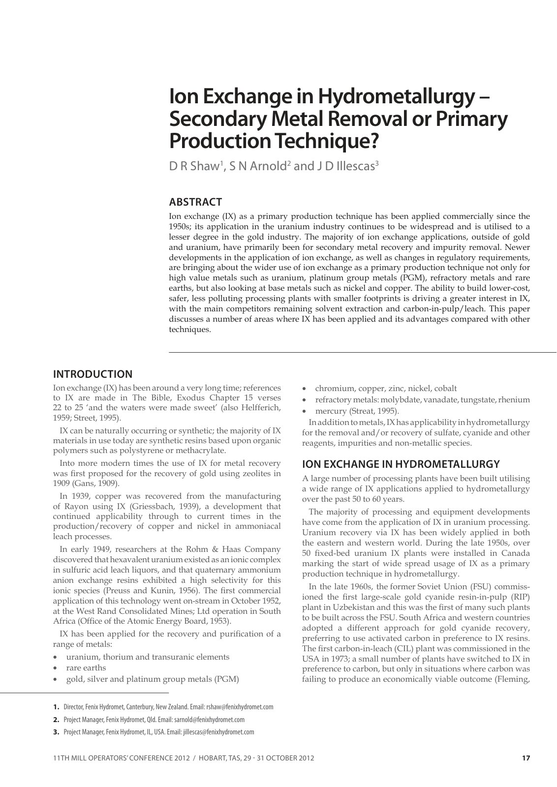 First page of Ion Exchange in Hydrometallurgy