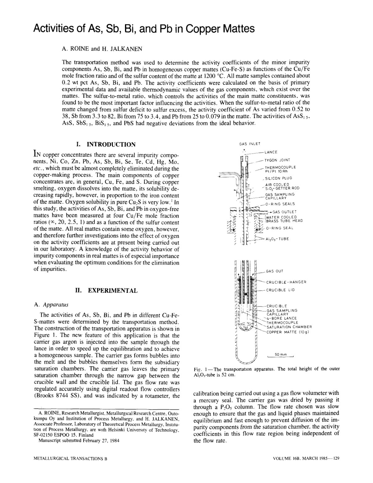 First page of Activities of As Sb Bi and Pb in copper
