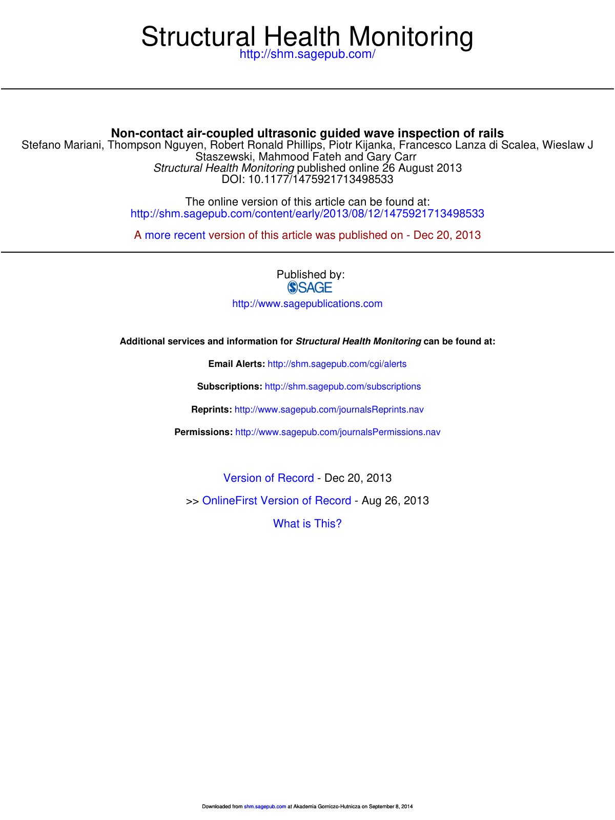 First page of Non-contact air-coupled ultrasonic guided wave inspection of rails