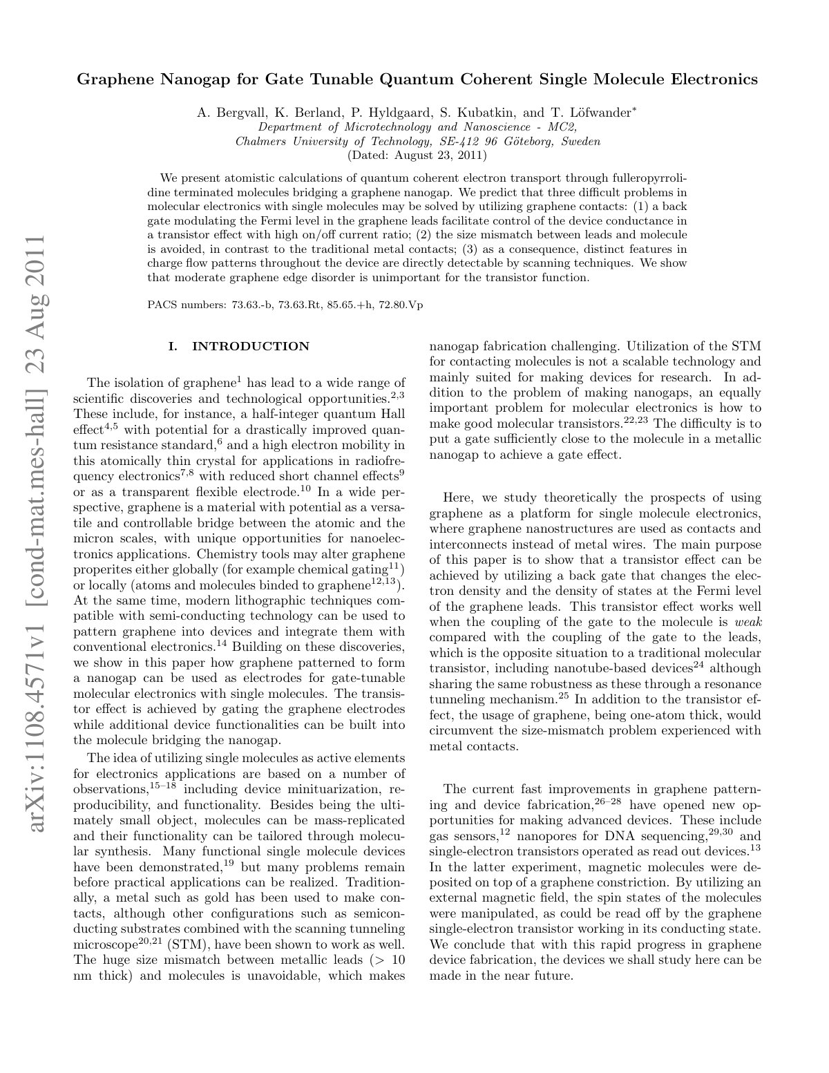 First page of Graphene nanogap for gate tunable quantu