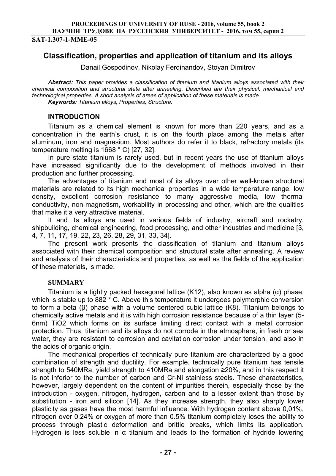 First page of Classification properties and applicatio
