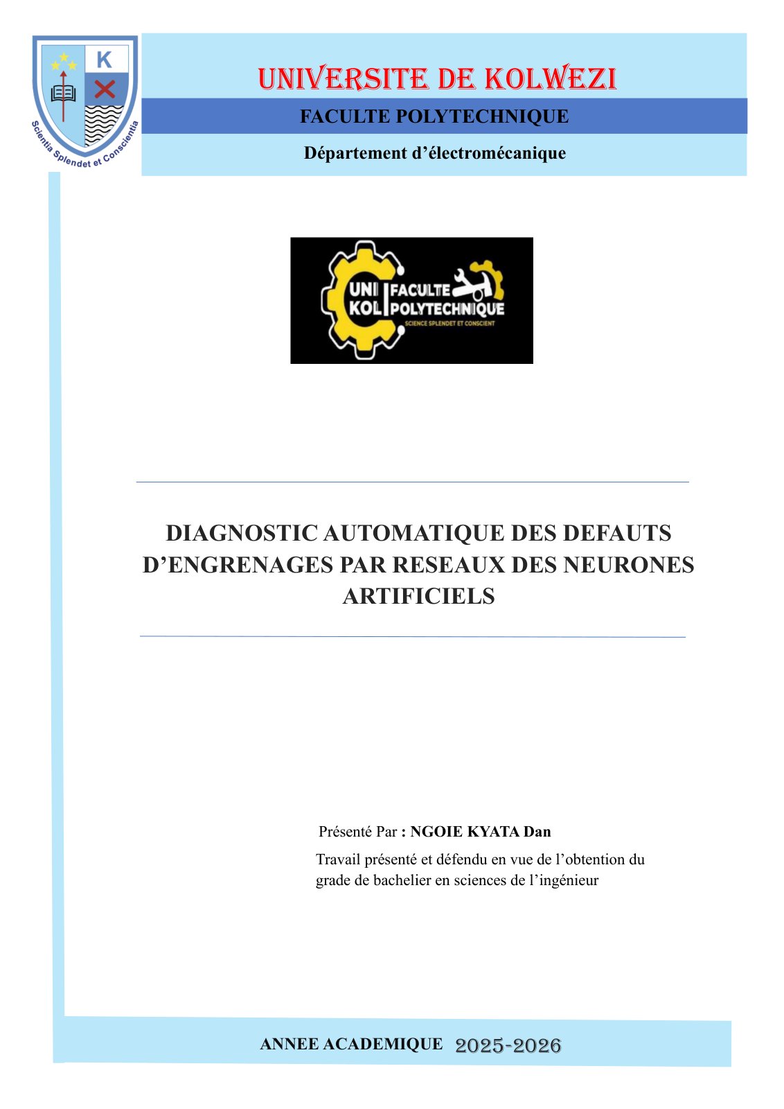 First page of DIAGNOSTIC AUTOMATIQUE DES DEFAUTS D’ENGRENAGES PAR RESEAUX DES NEURONES ARTIFICIELS