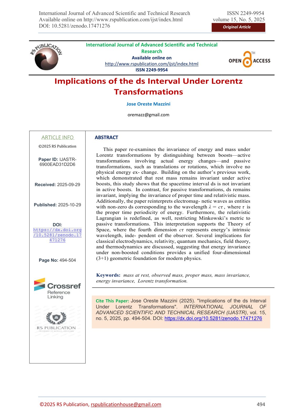 First page of Implications of the ds Interval Under Lo