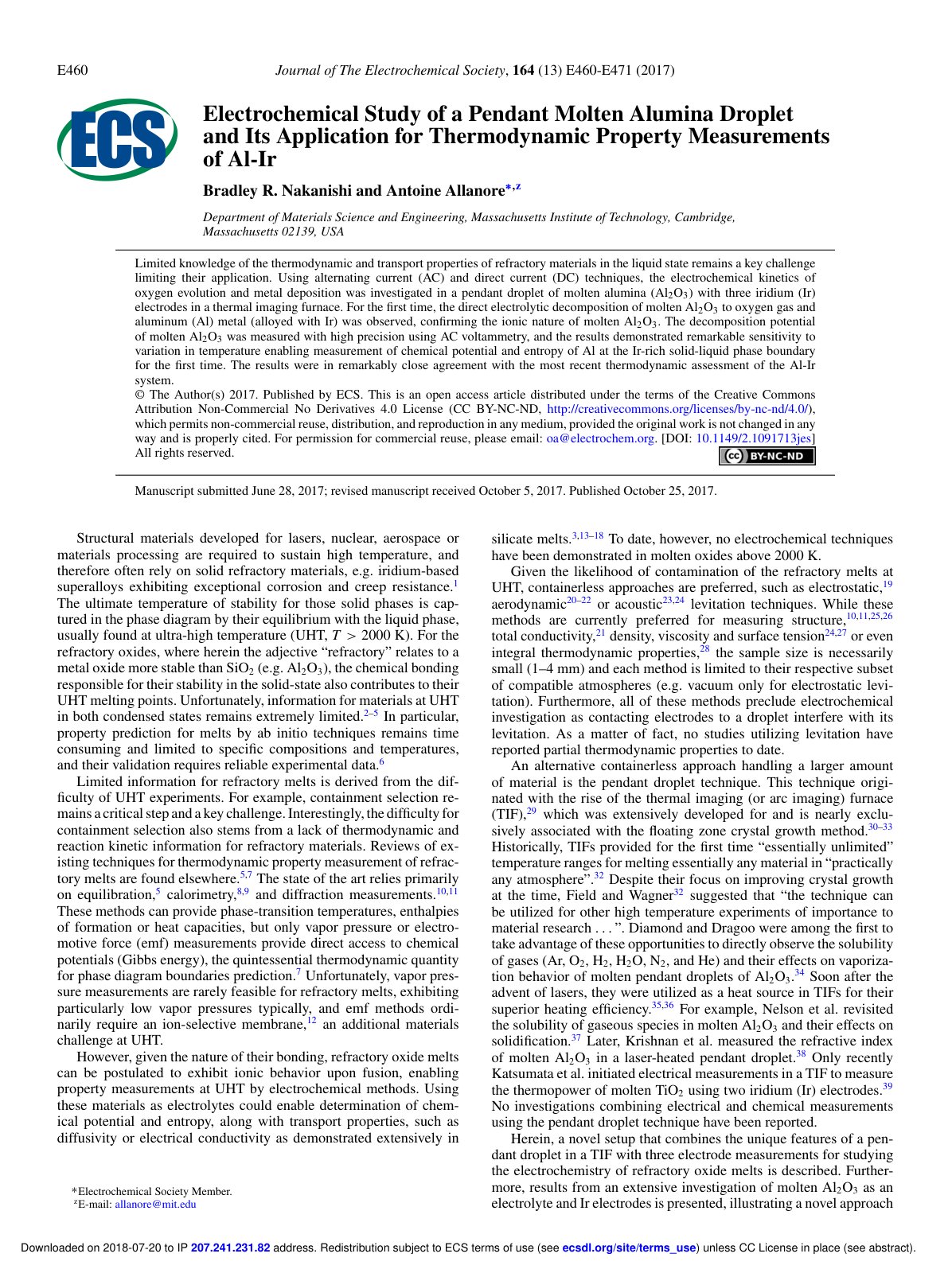 First page of Electrochemical Study of a Pendant Molte